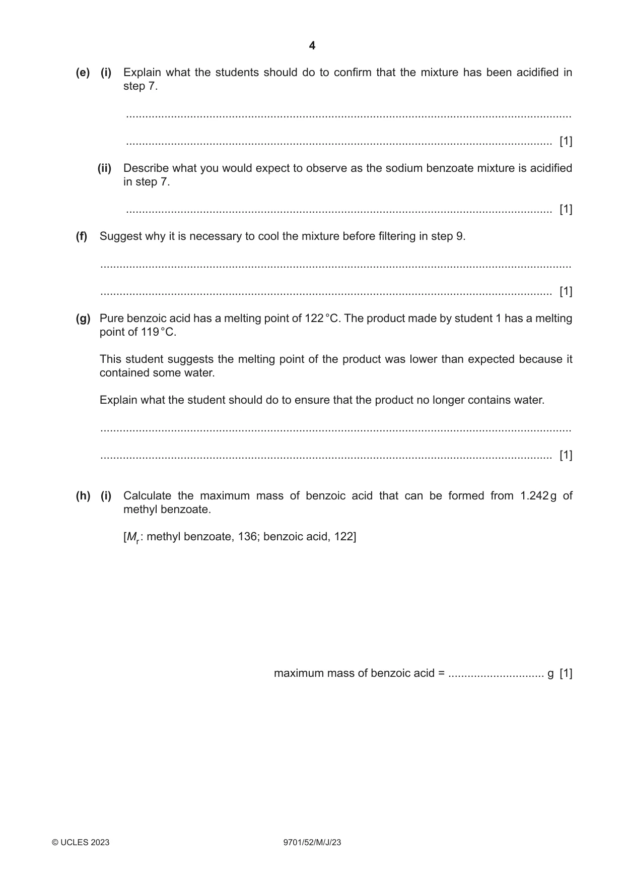 Cambridge A Level Chemistry 9701 2023 May/June Paper 5 · Variant 2 question paper, page 4 of 12