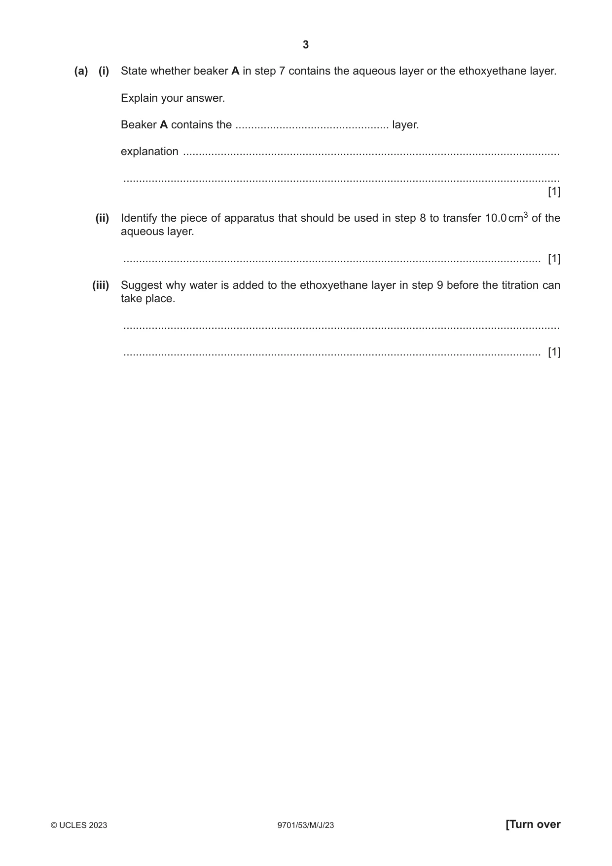 Cambridge A Level Chemistry 9701 2023 May/June Paper 5 · Variant 3 question paper, page 3 of 16