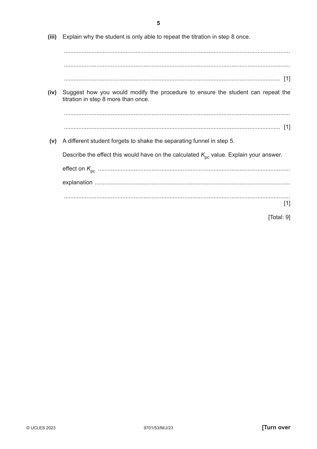 Cambridge A Level Chemistry 9701 2023 May/June Paper 5 · Variant 3 question paper, page 5 of 16
