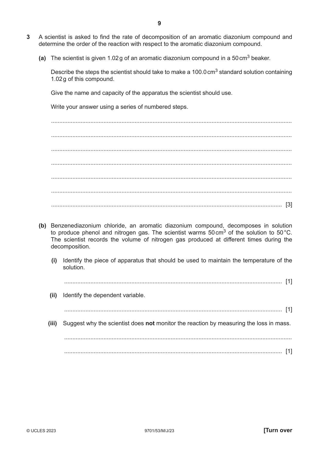 Cambridge A Level Chemistry 9701 2023 May/June Paper 5 · Variant 3 question paper, page 9 of 16