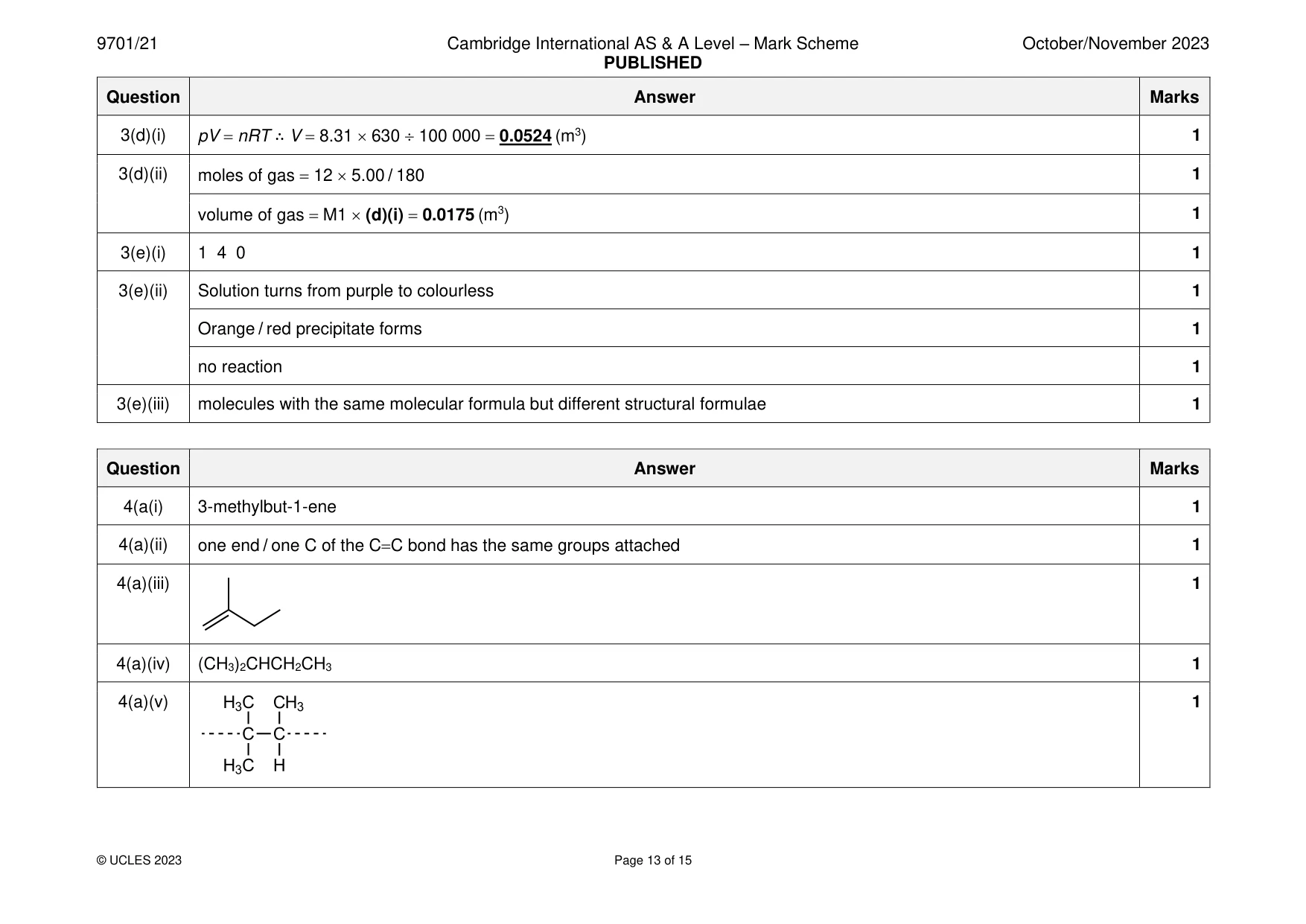 Mark scheme, page 13 of 15
