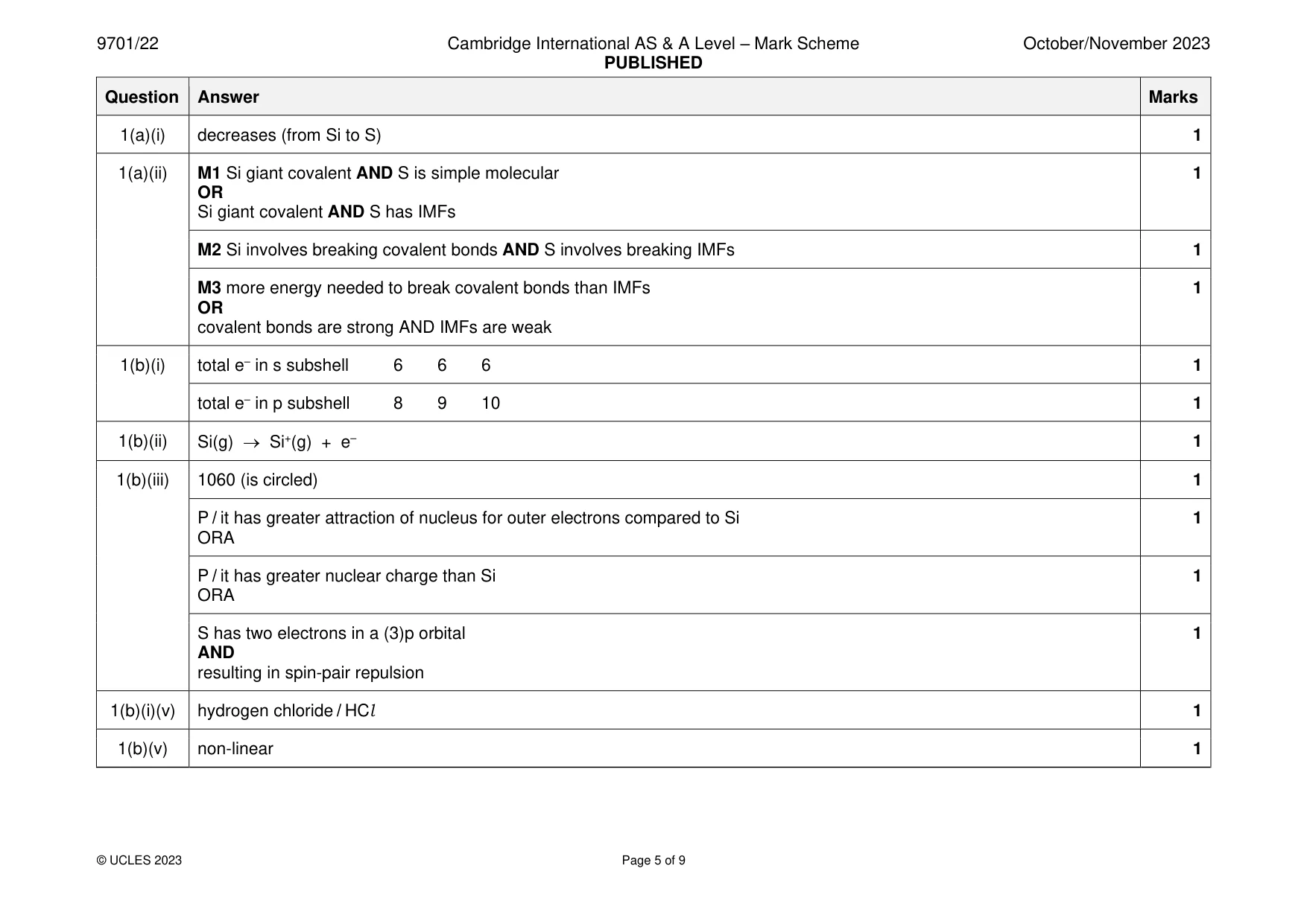 Mark scheme, page 5 of 9