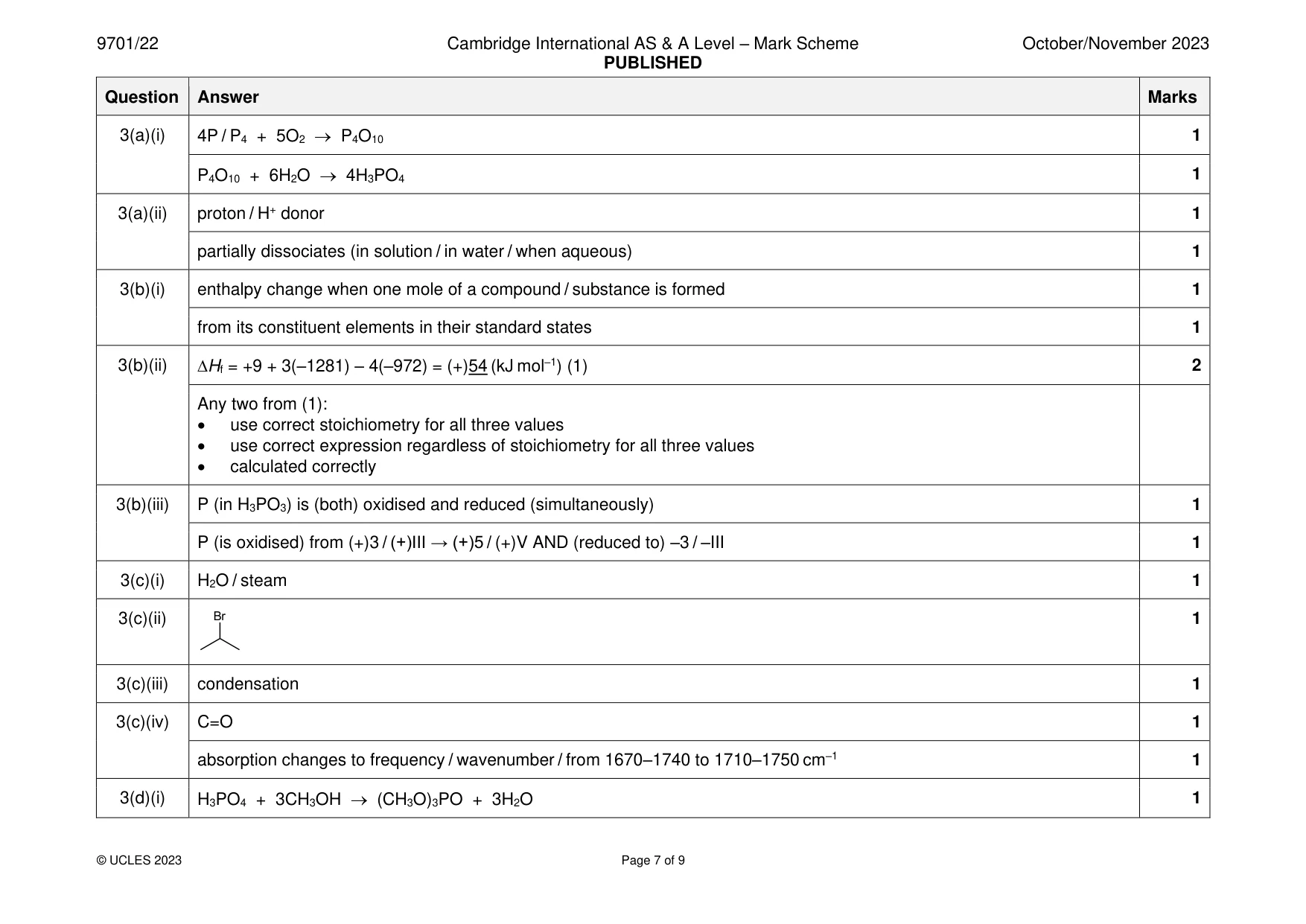 Mark scheme, page 7 of 9