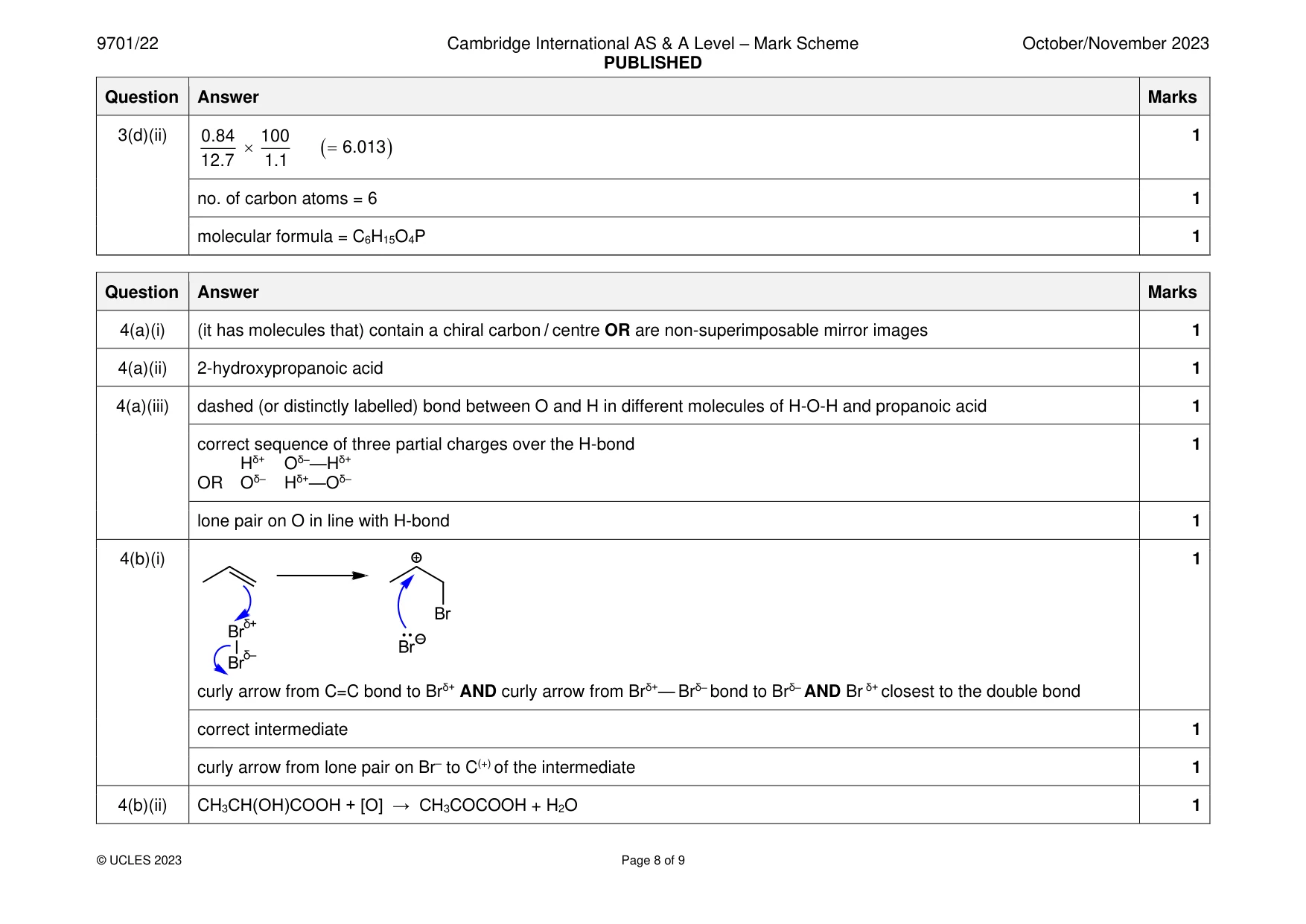 Mark scheme, page 8 of 9