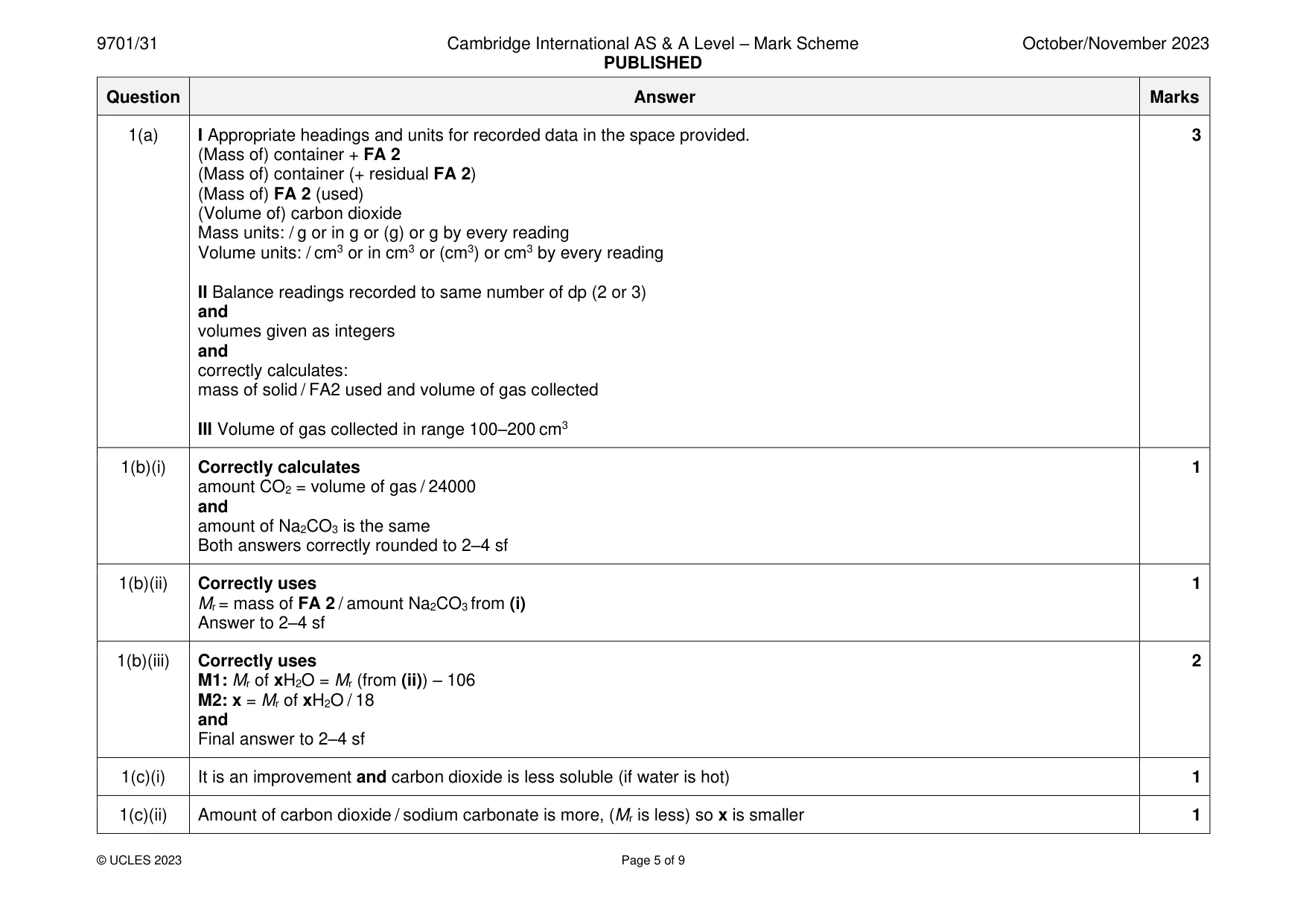 Mark scheme, page 5 of 9