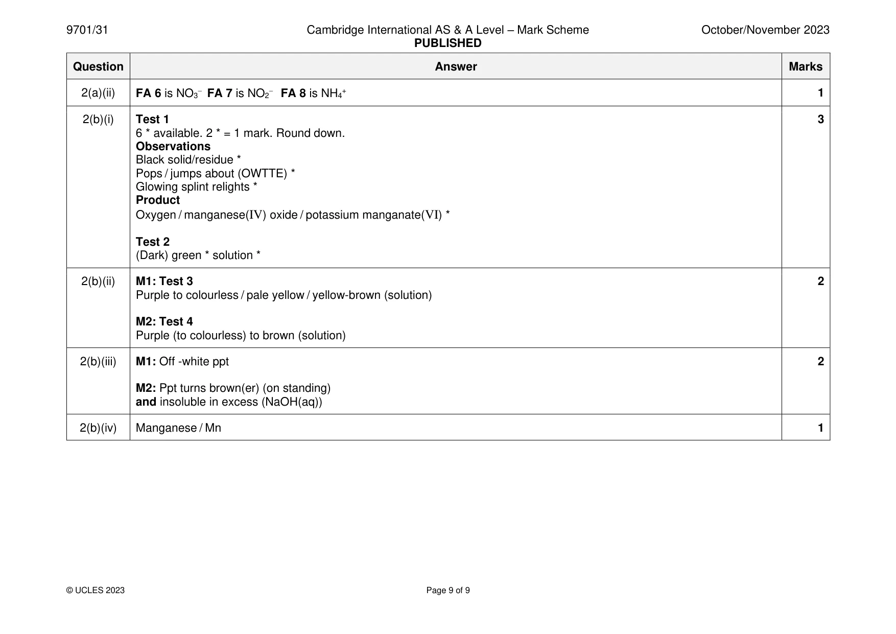 Mark scheme, page 9 of 9