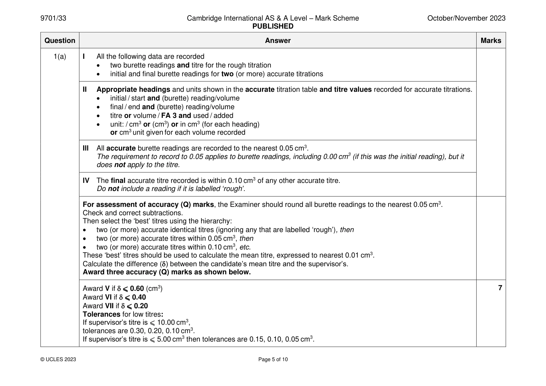 Mark scheme, page 5 of 10