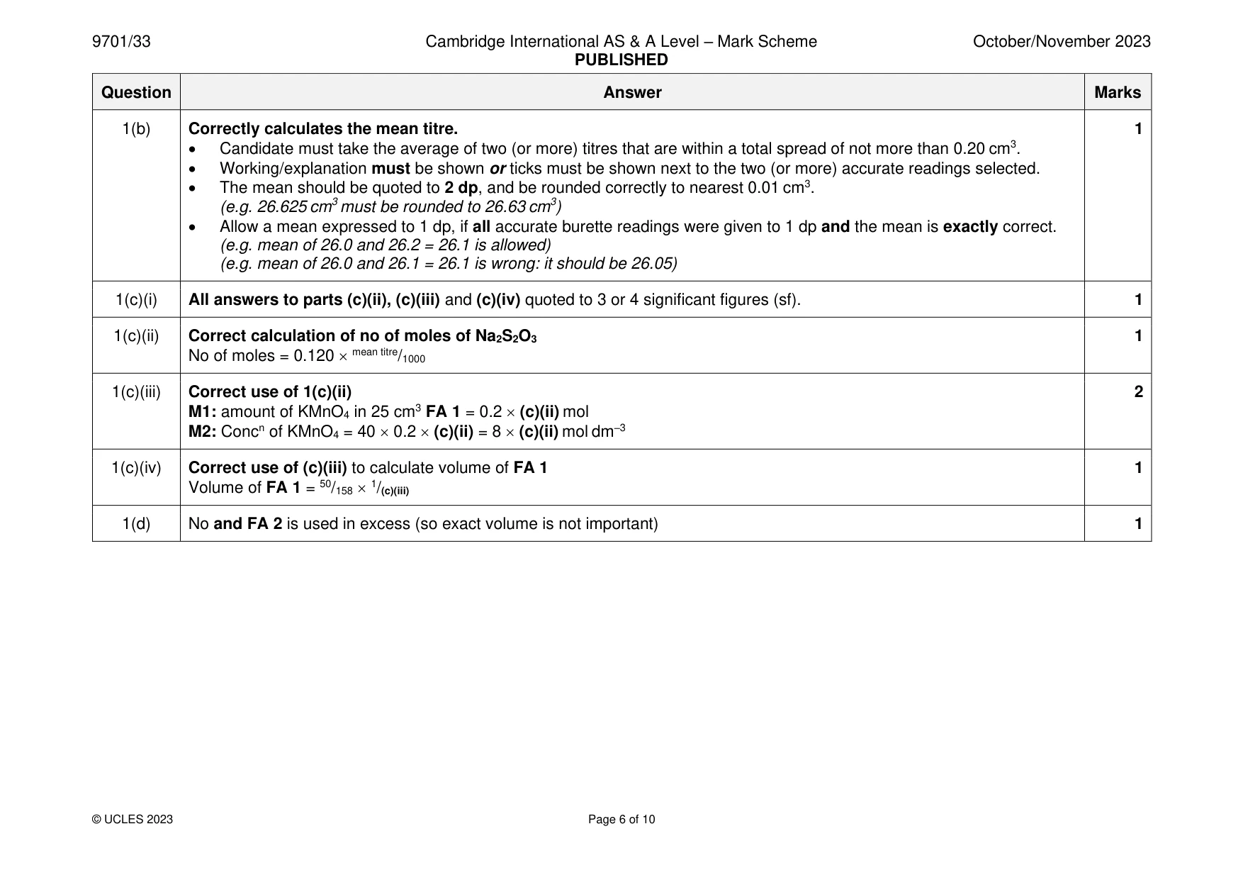 Mark scheme, page 6 of 10