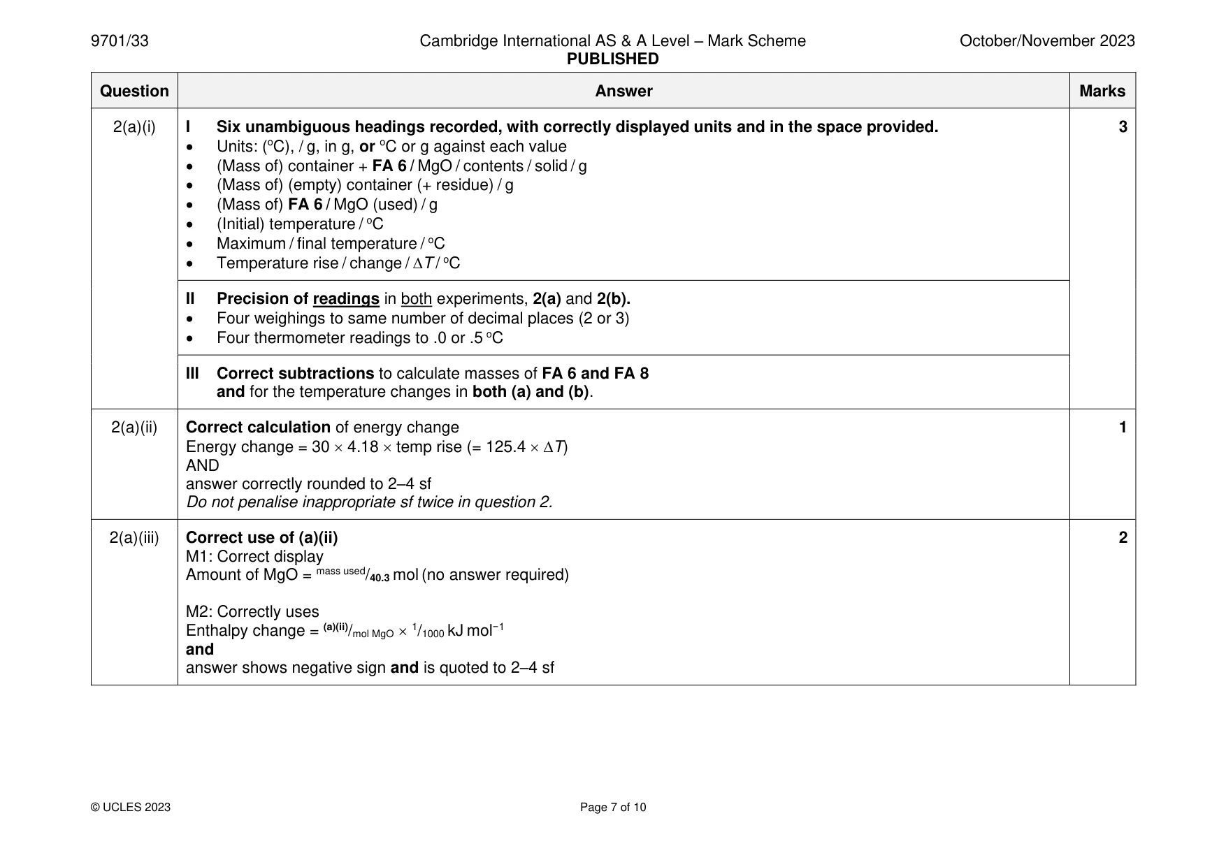 Mark scheme, page 7 of 10