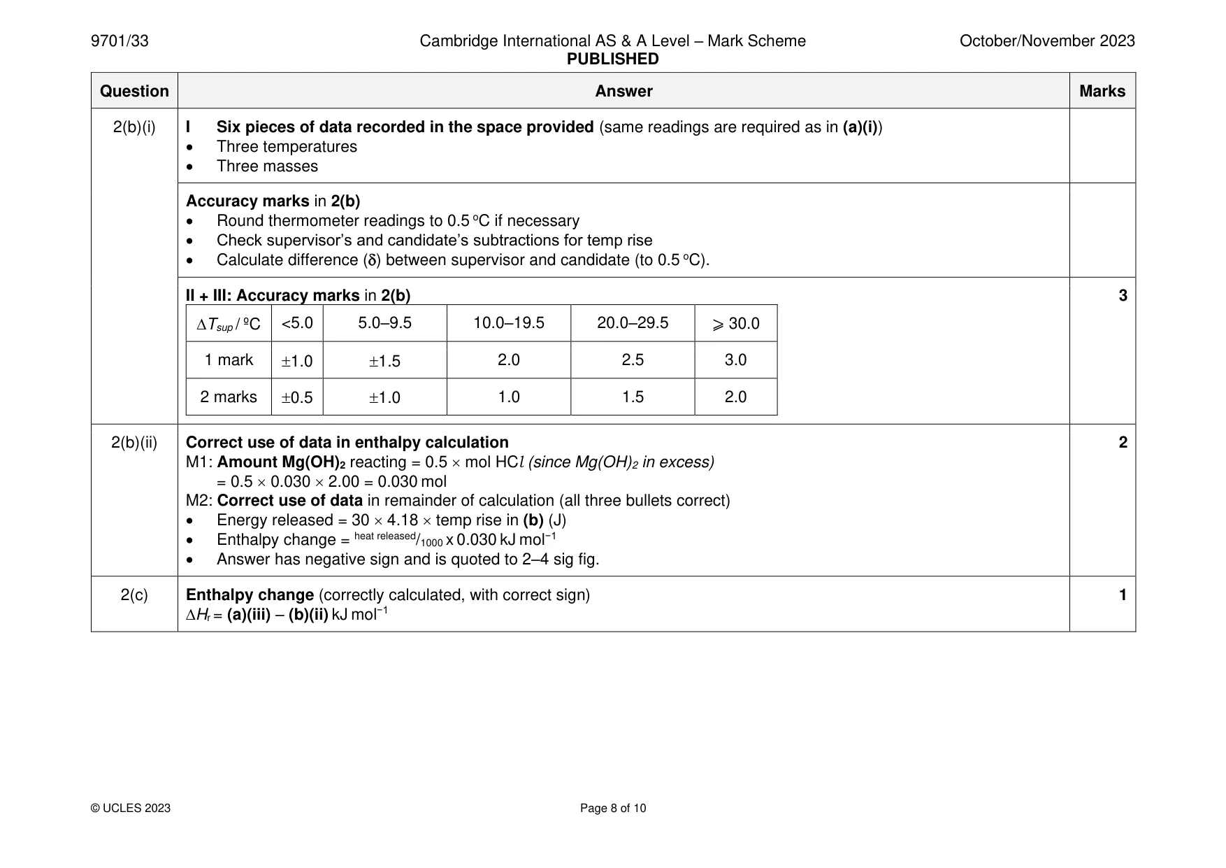 Mark scheme, page 8 of 10