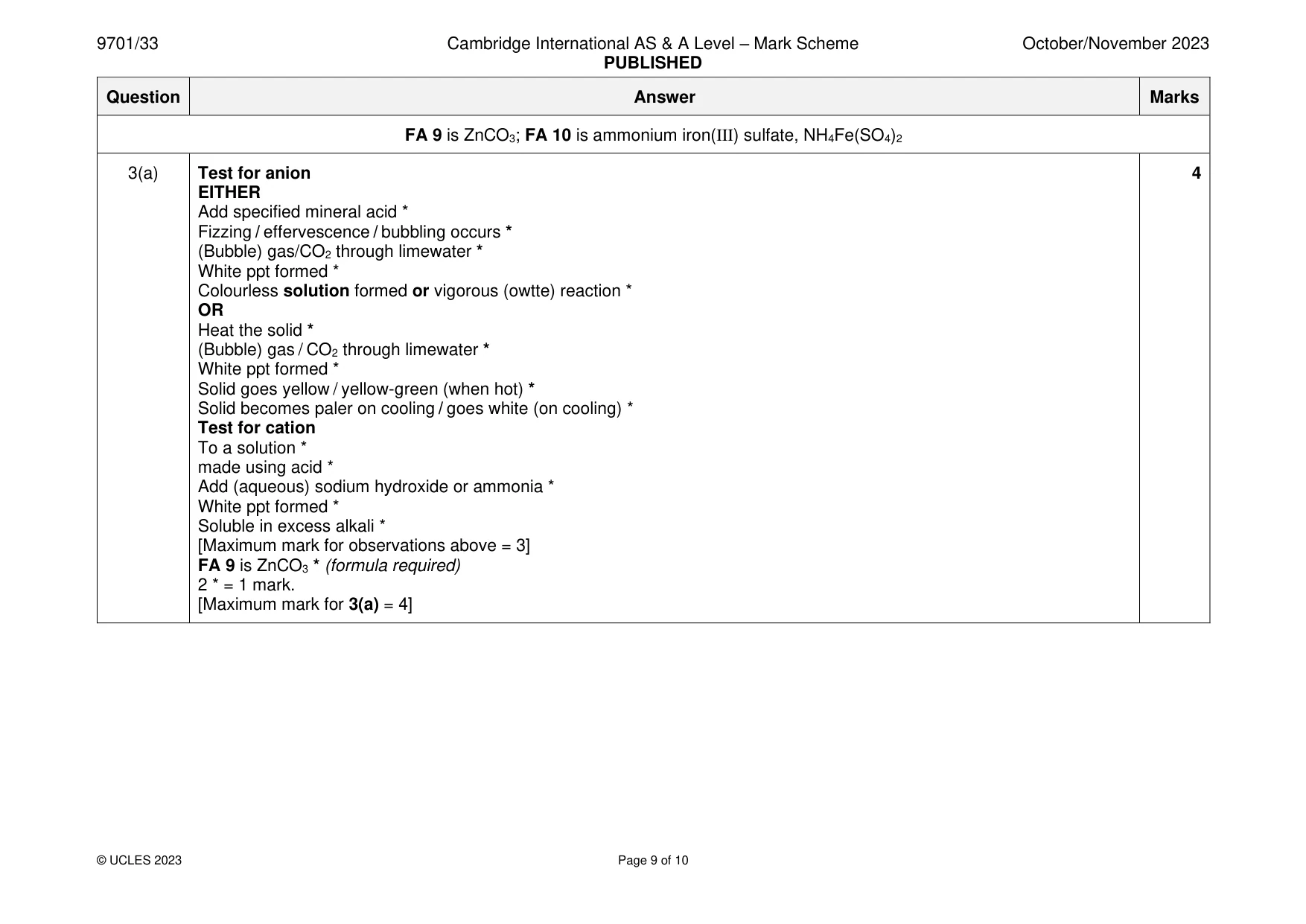 Mark scheme, page 9 of 10