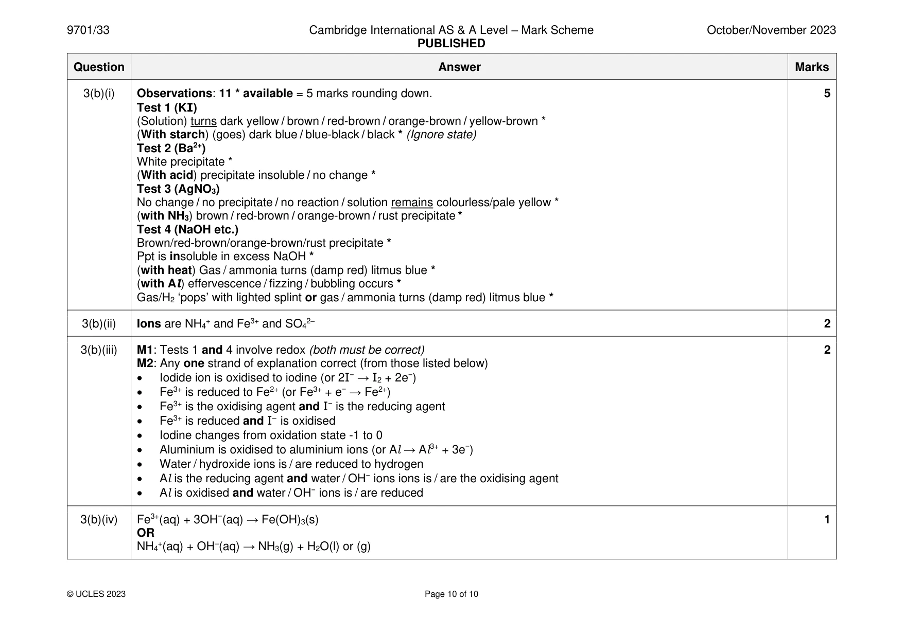 Mark scheme, page 10 of 10