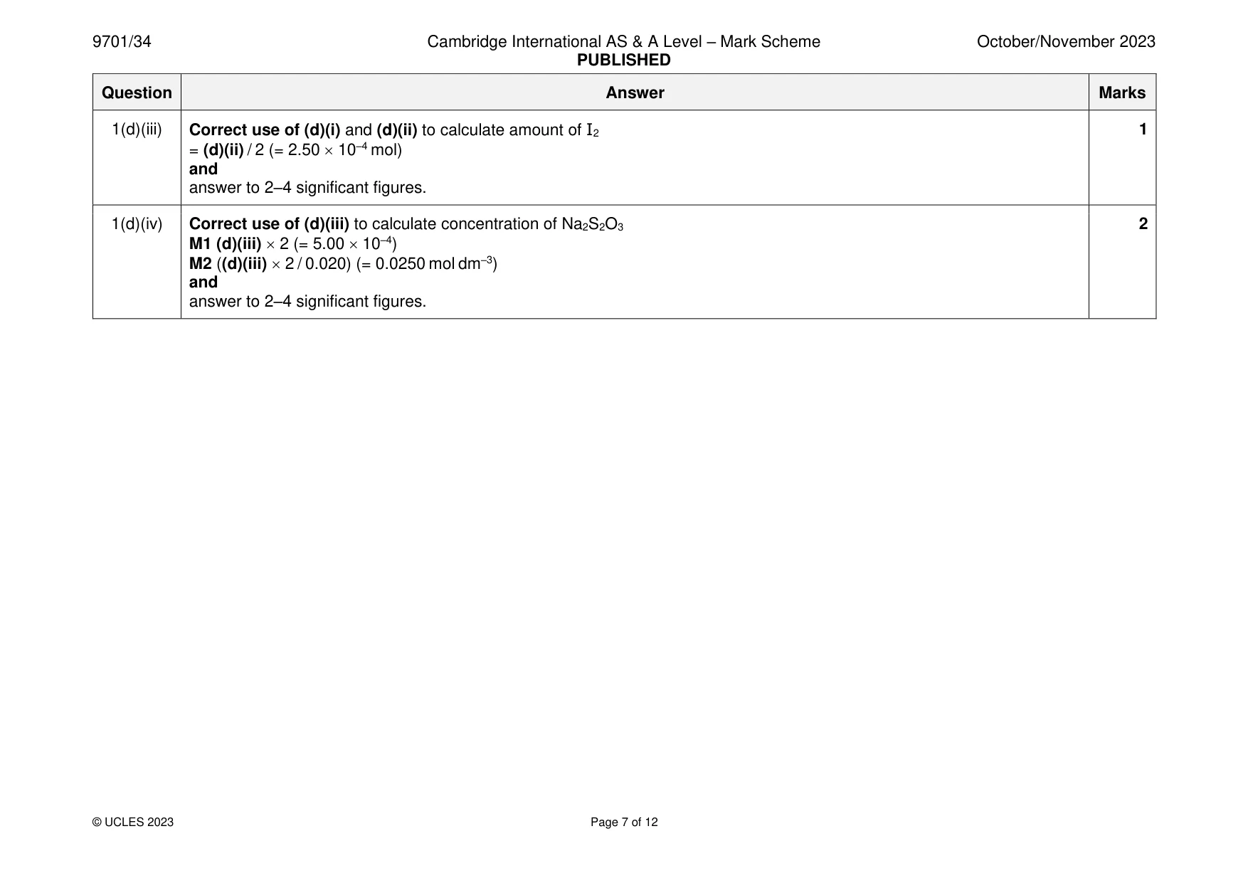Mark scheme, page 7 of 12