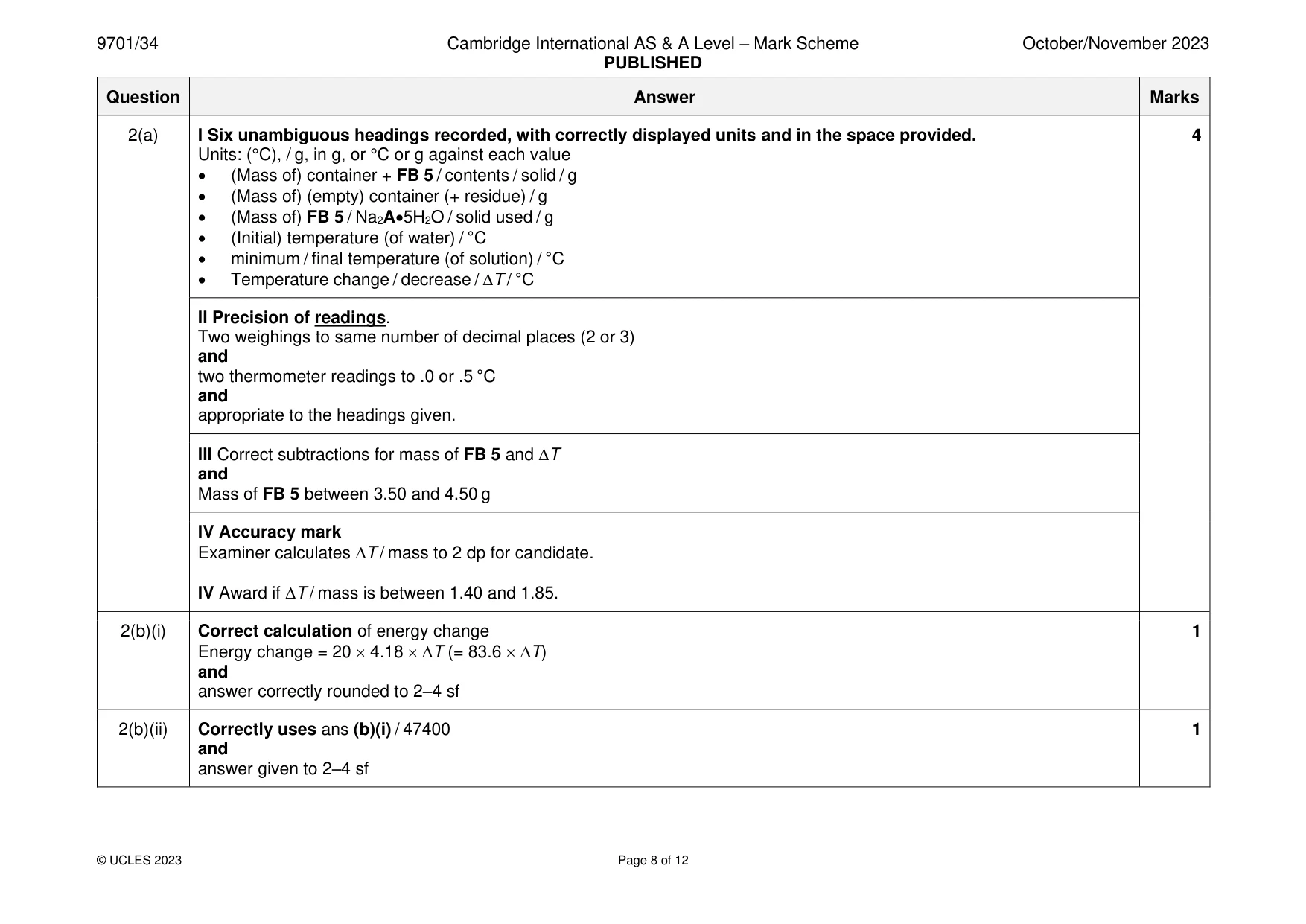 Mark scheme, page 8 of 12