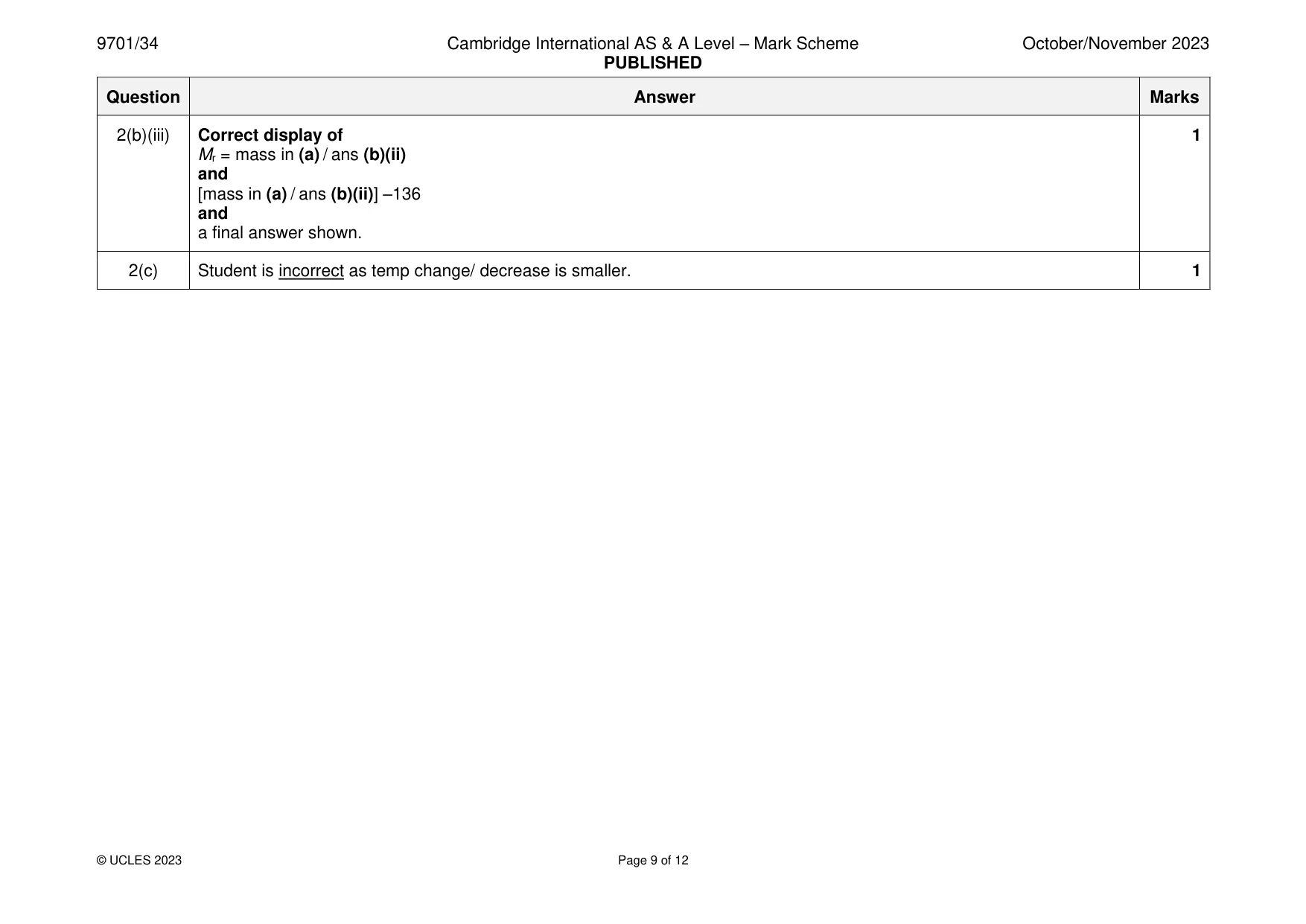Mark scheme, page 9 of 12