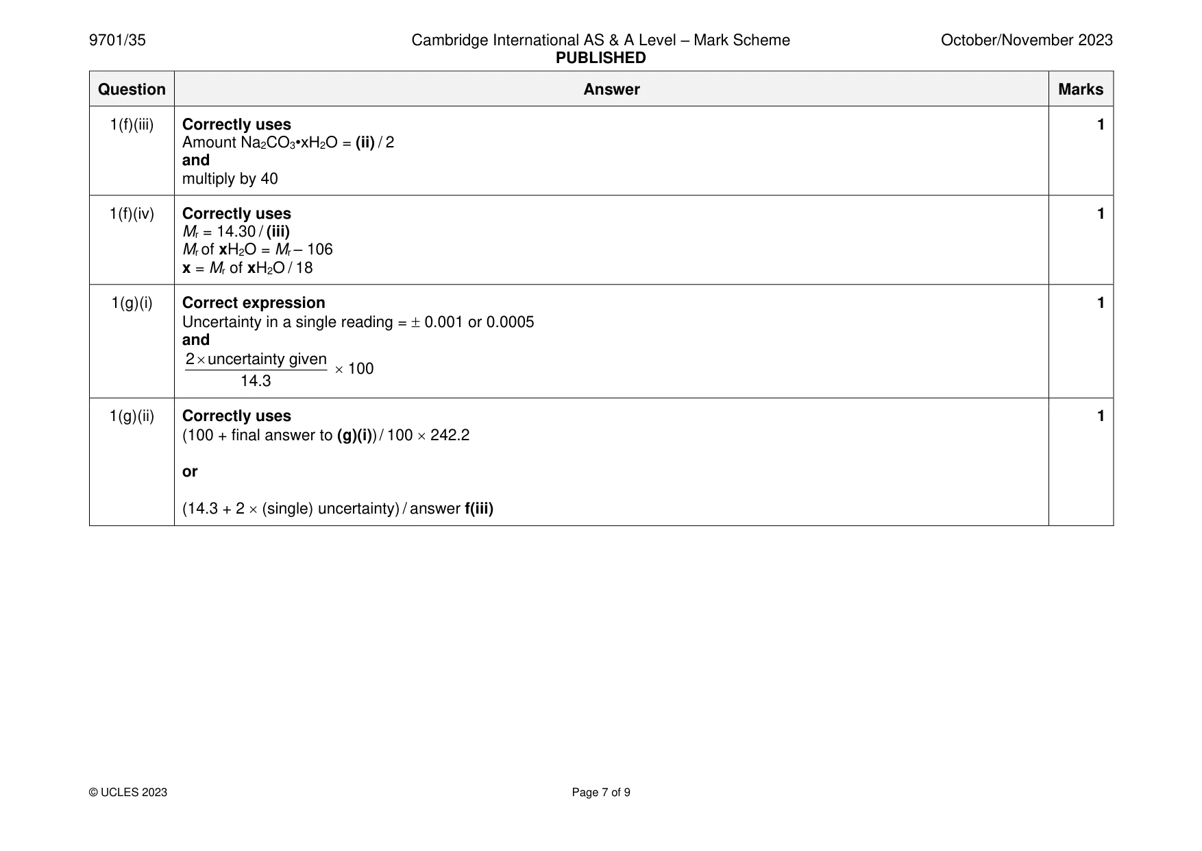 Mark scheme, page 7 of 9