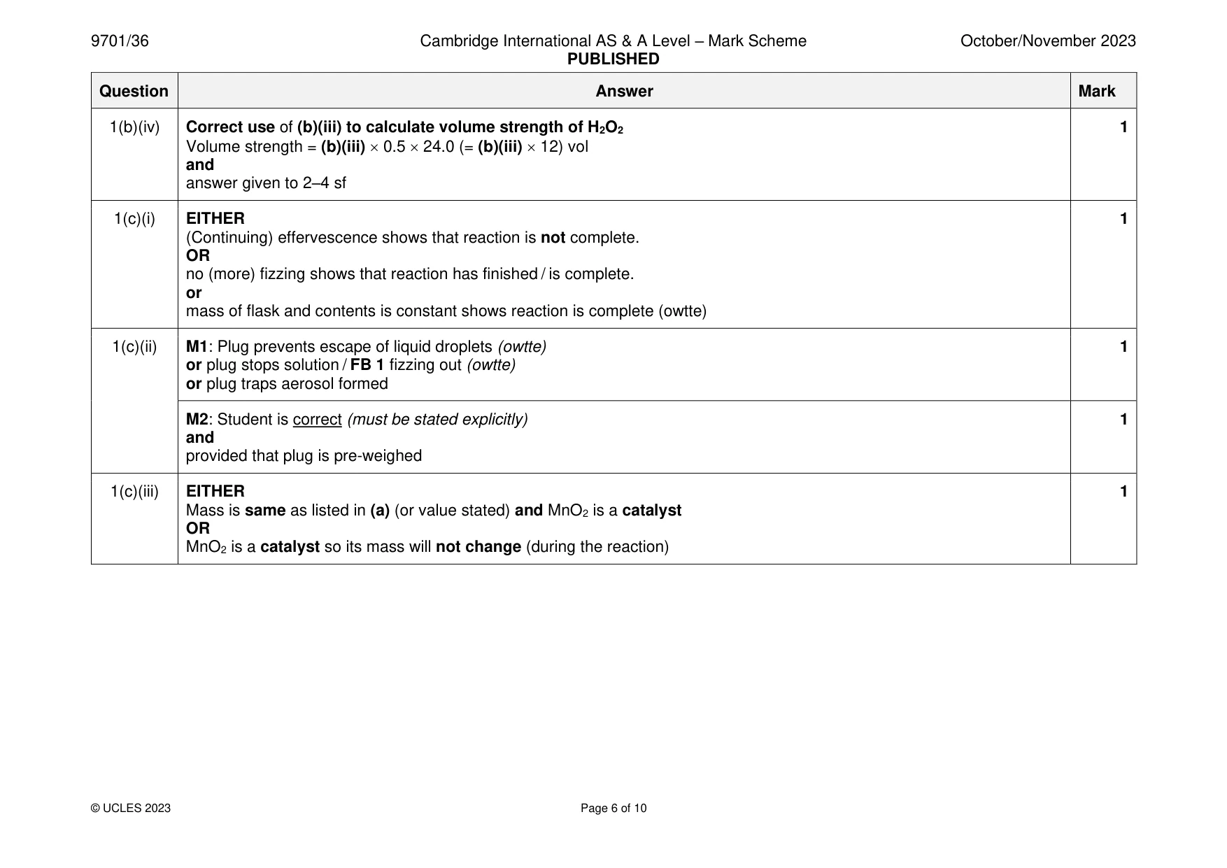 Mark scheme, page 6 of 10