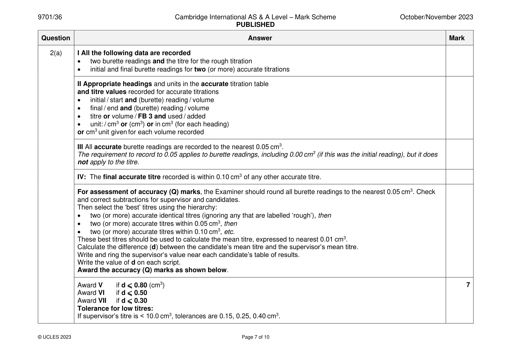 Mark scheme, page 7 of 10
