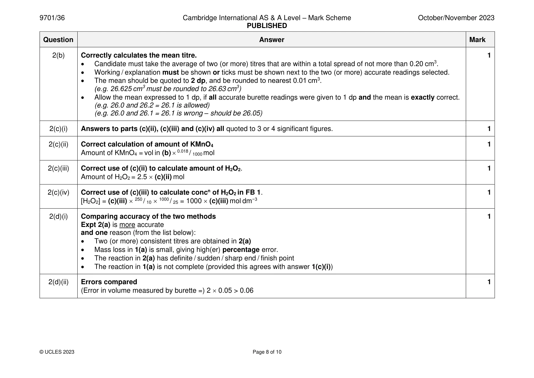 Mark scheme, page 8 of 10