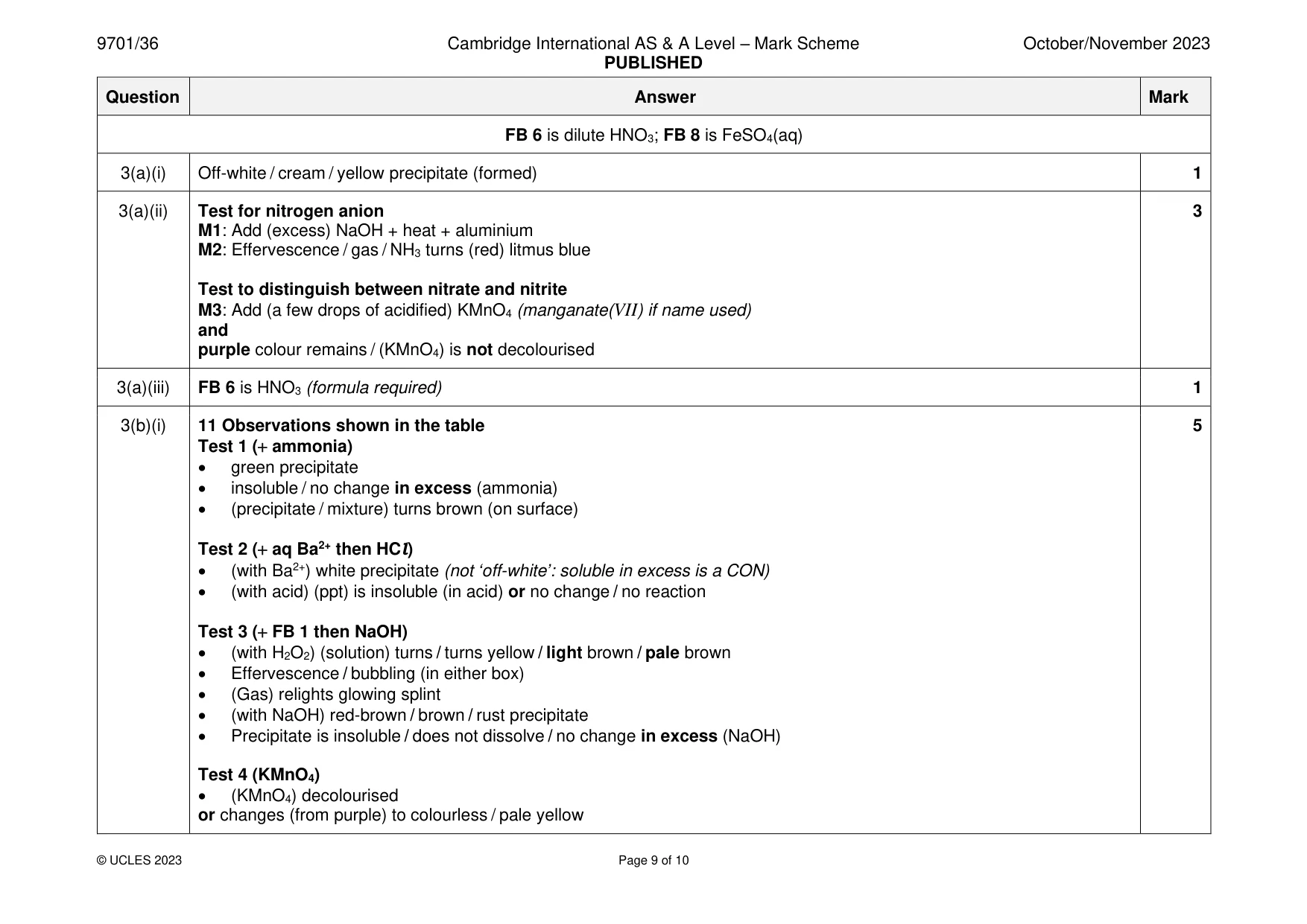 Mark scheme, page 9 of 10