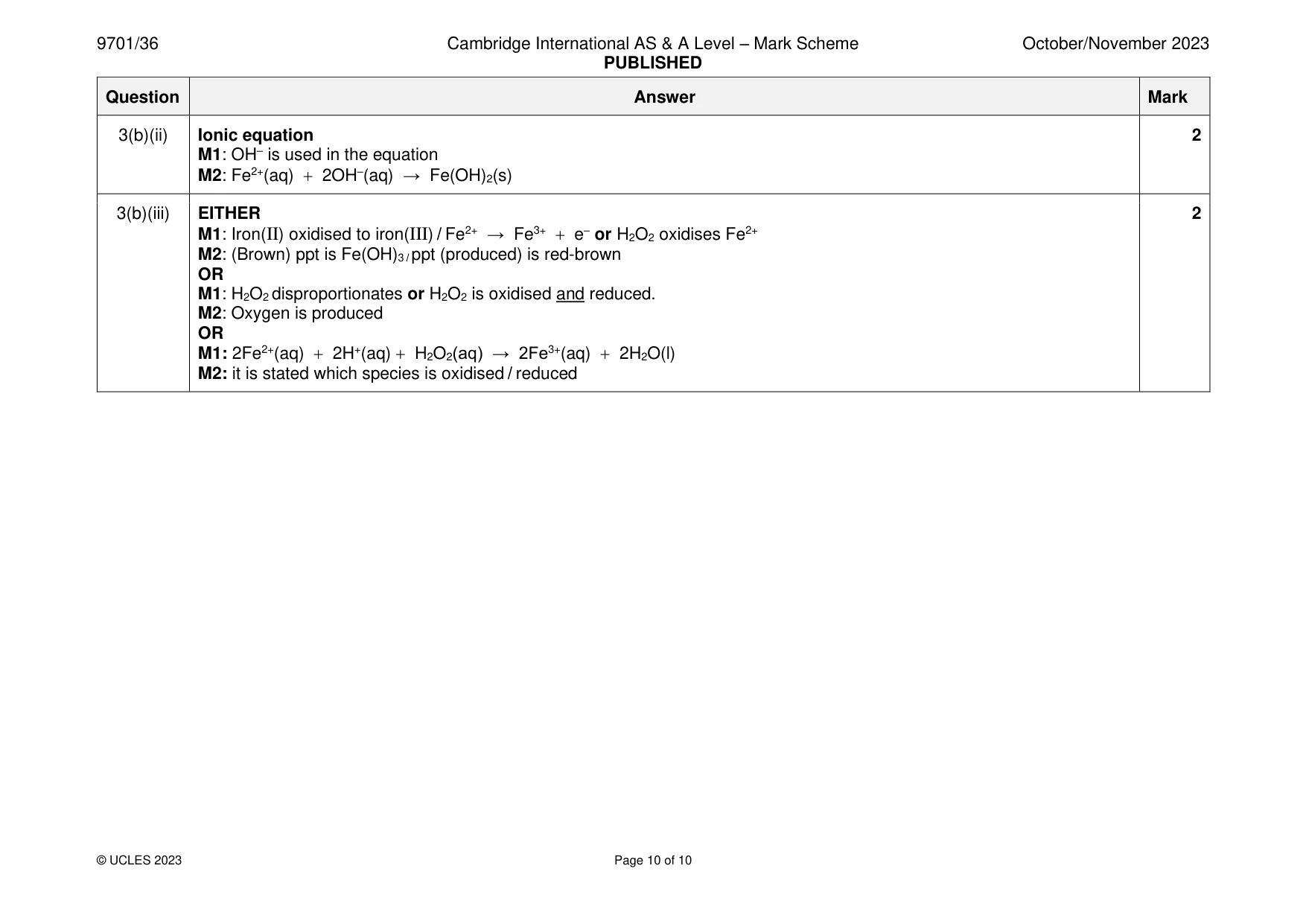 Mark scheme, page 10 of 10
