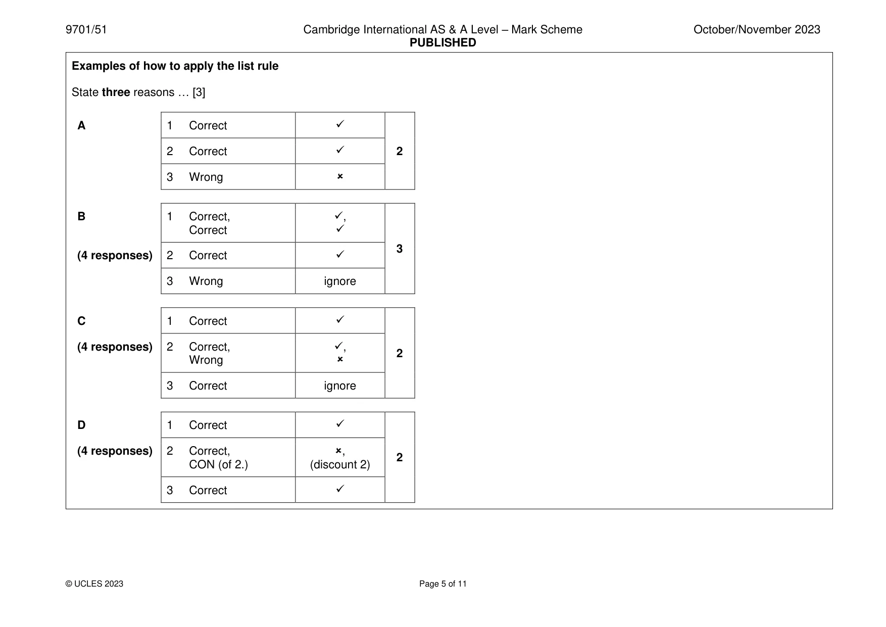 Mark scheme, page 5 of 11