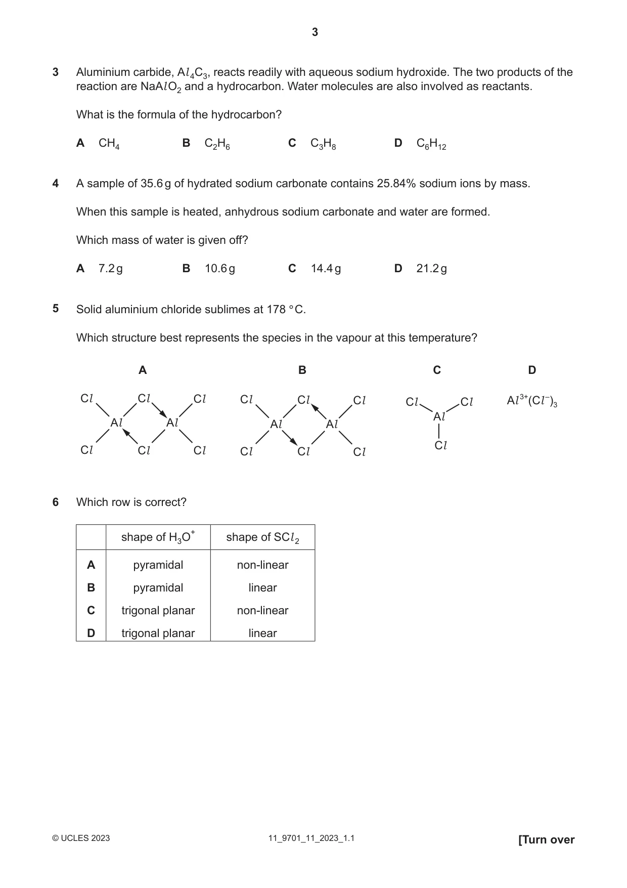 Cambridge A Level Chemistry 9701 2023 Oct/Nov Paper 1 · Variant 1 question paper, page 3 of 20