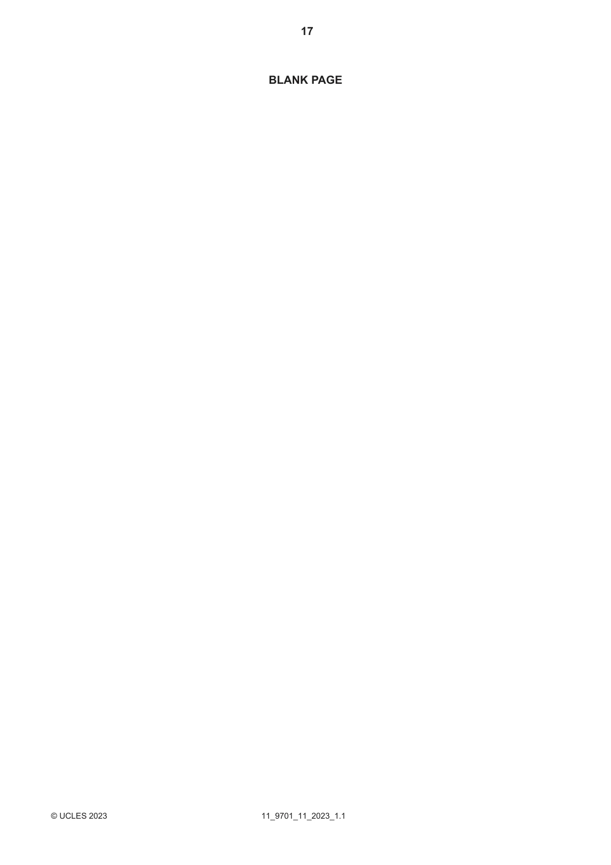 Cambridge A Level Chemistry 9701 2023 Oct/Nov Paper 1 · Variant 1 question paper, page 17 of 20