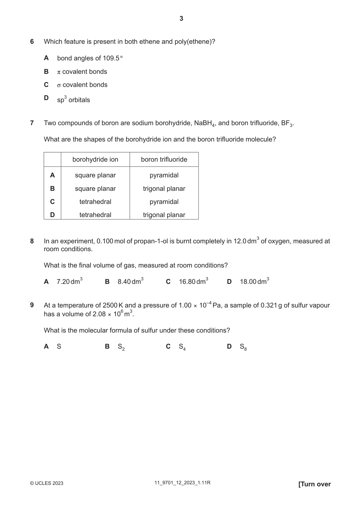Cambridge A Level Chemistry 9701 2023 Oct/Nov Paper 1 · Variant 2 question paper, page 3 of 16
