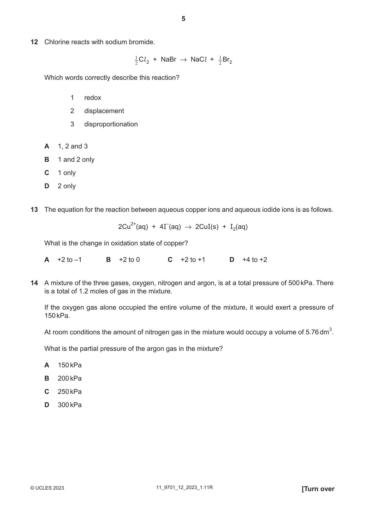 Cambridge A Level Chemistry 9701 2023 Oct/Nov Paper 1 · Variant 2 question paper, page 5 of 16