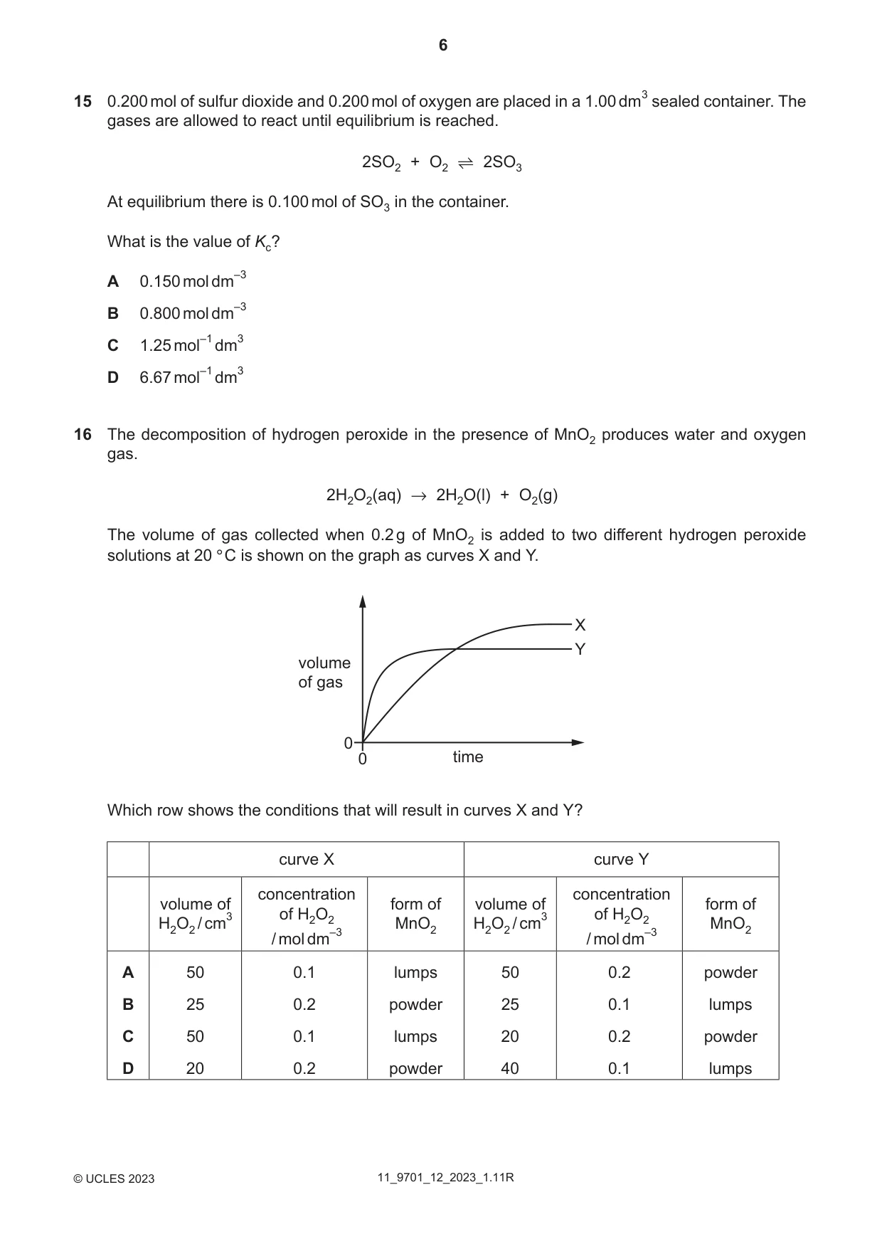 Cambridge A Level Chemistry 9701 2023 Oct/Nov Paper 1 · Variant 2 question paper, page 6 of 16