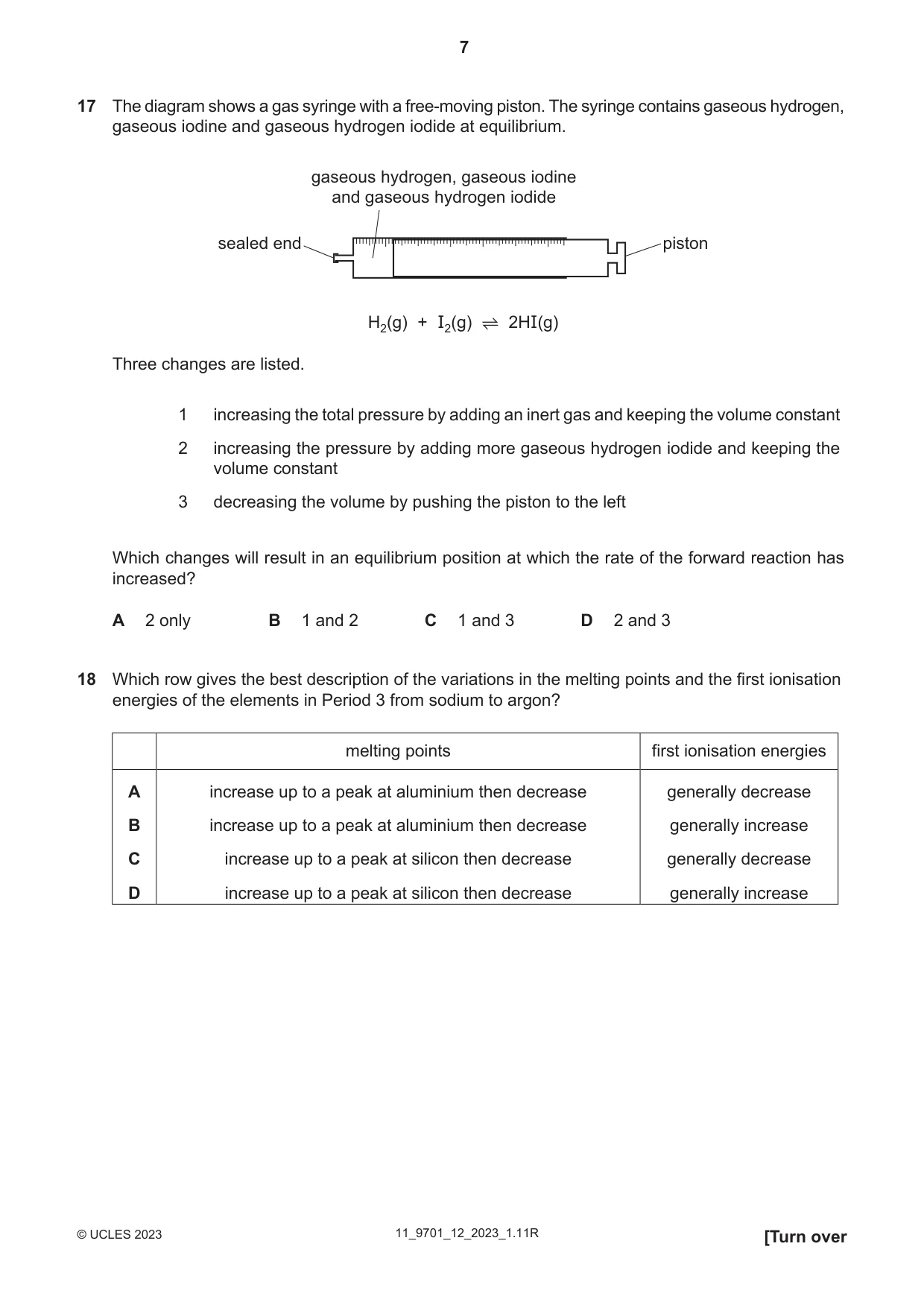 Cambridge A Level Chemistry 9701 2023 Oct/Nov Paper 1 · Variant 2 question paper, page 7 of 16