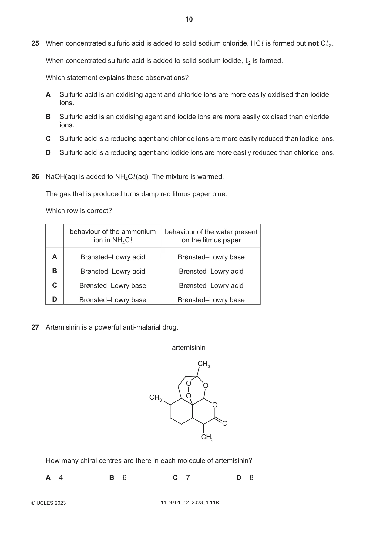 Cambridge A Level Chemistry 9701 2023 Oct/Nov Paper 1 · Variant 2 question paper, page 10 of 16