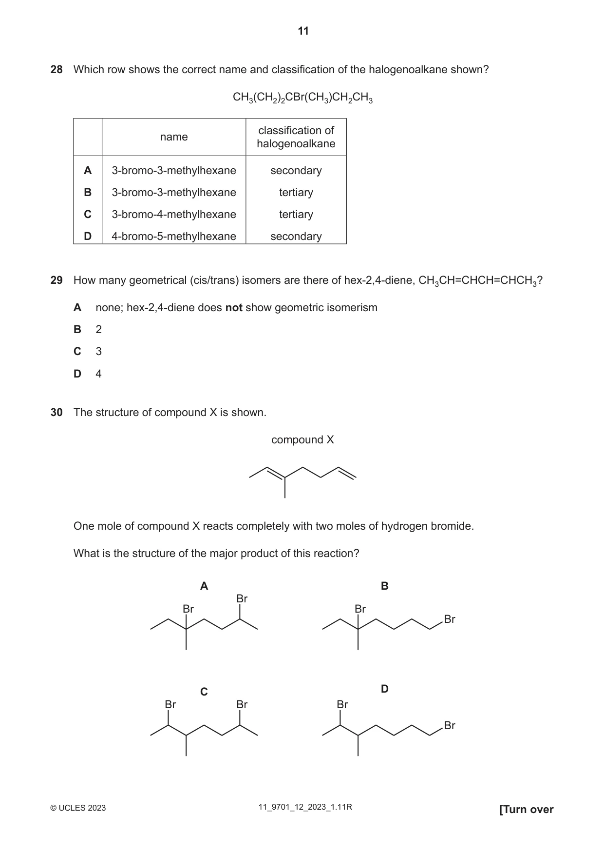 Cambridge A Level Chemistry 9701 2023 Oct/Nov Paper 1 · Variant 2 question paper, page 11 of 16