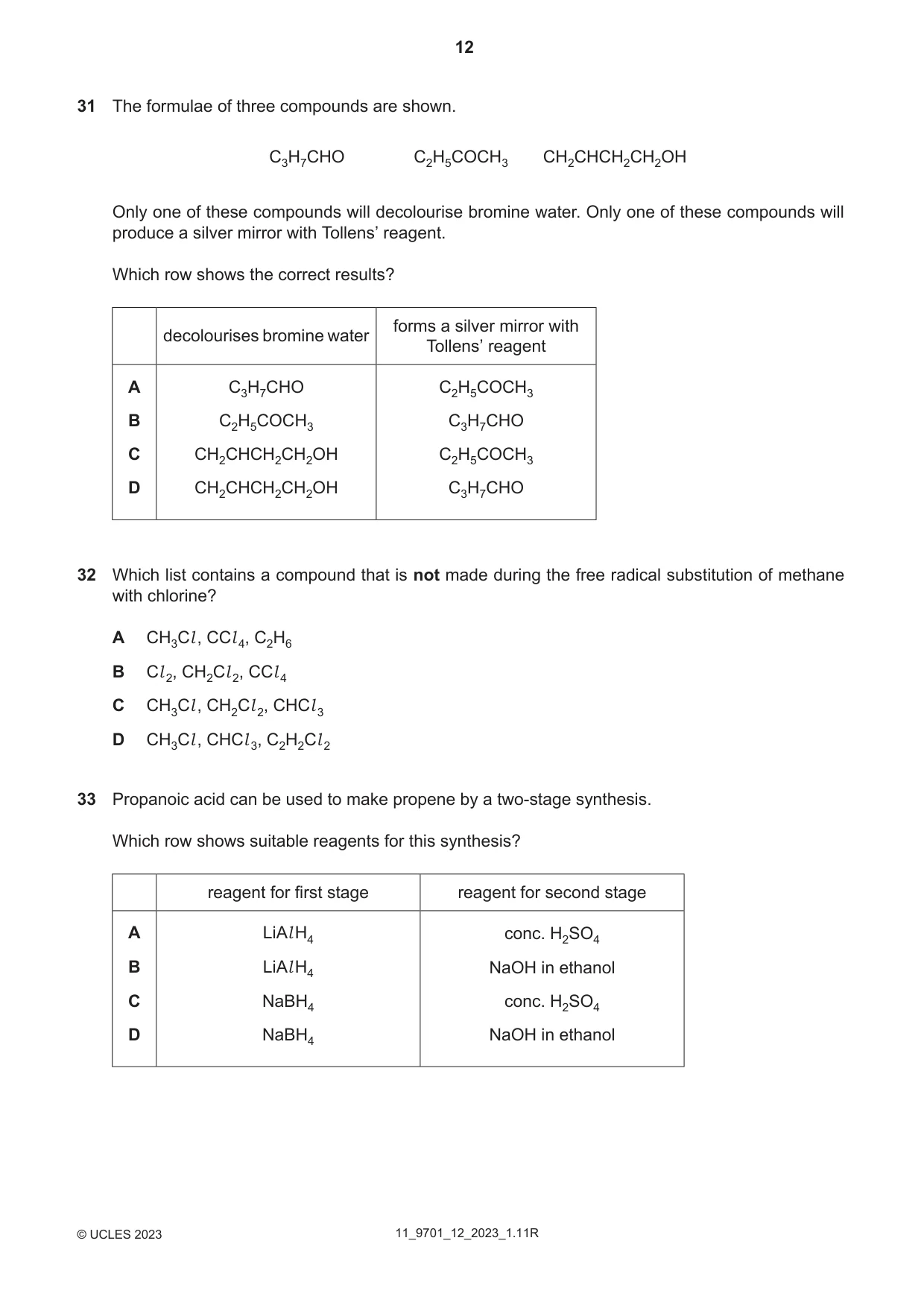 Cambridge A Level Chemistry 9701 2023 Oct/Nov Paper 1 · Variant 2 question paper, page 12 of 16