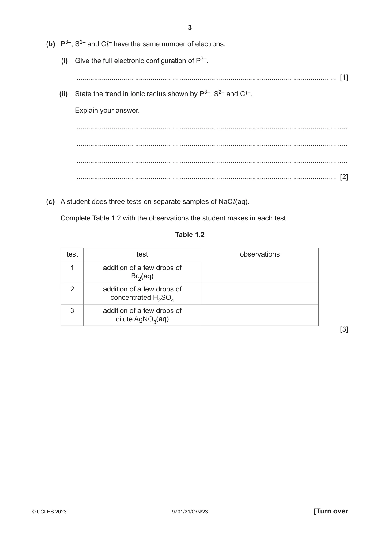 Cambridge A Level Chemistry 9701 2023 Oct/Nov Paper 2 · Variant 1 question paper, page 3 of 20