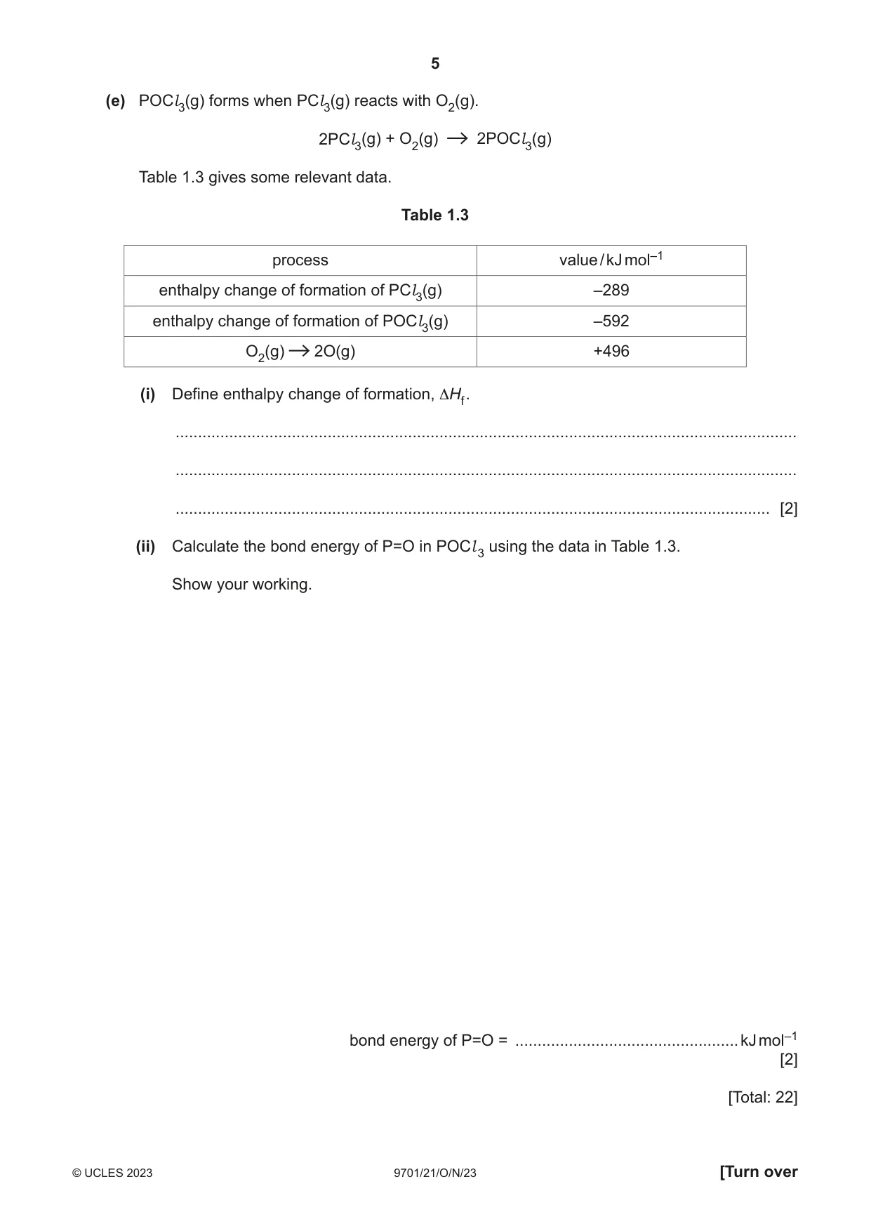 Cambridge A Level Chemistry 9701 2023 Oct/Nov Paper 2 · Variant 1 question paper, page 5 of 20