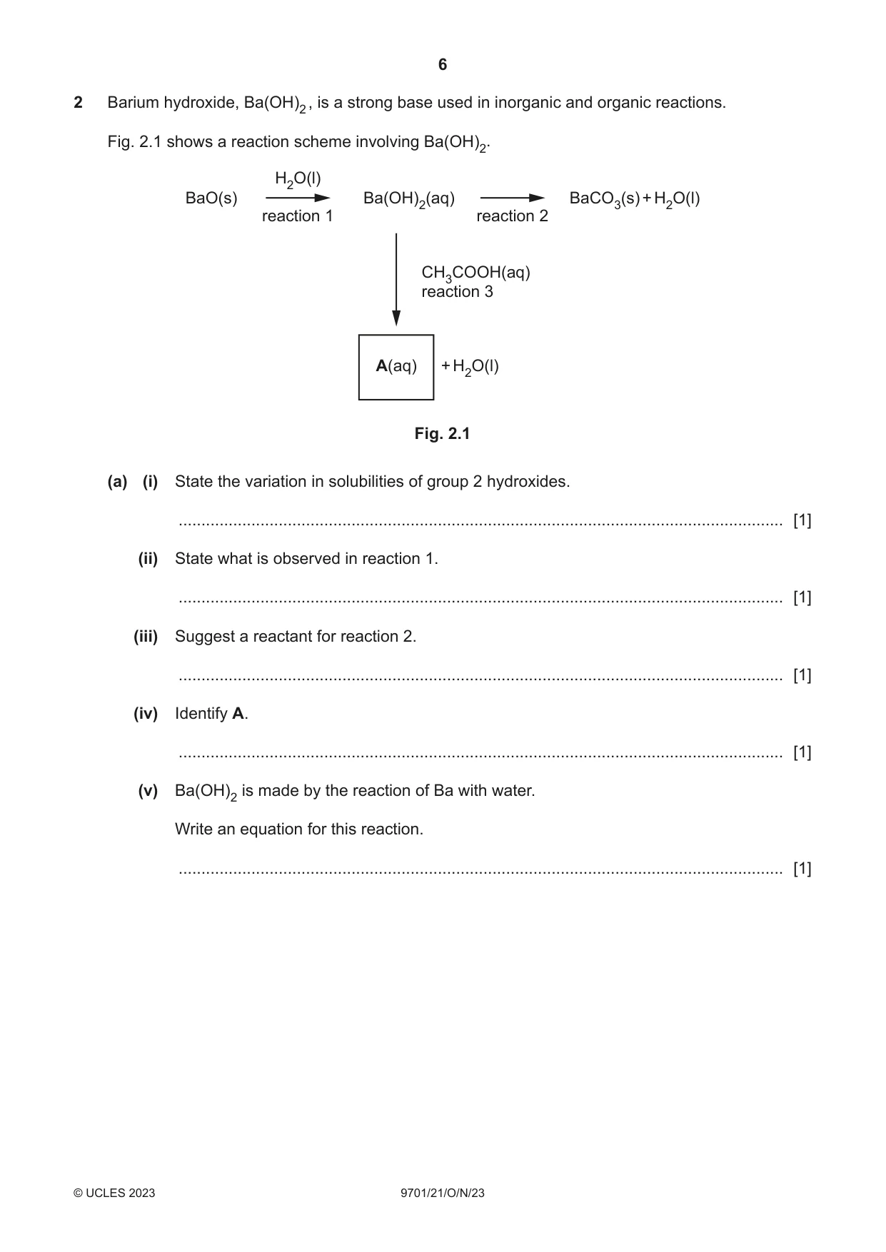 Cambridge A Level Chemistry 9701 2023 Oct/Nov Paper 2 · Variant 1 question paper, page 6 of 20