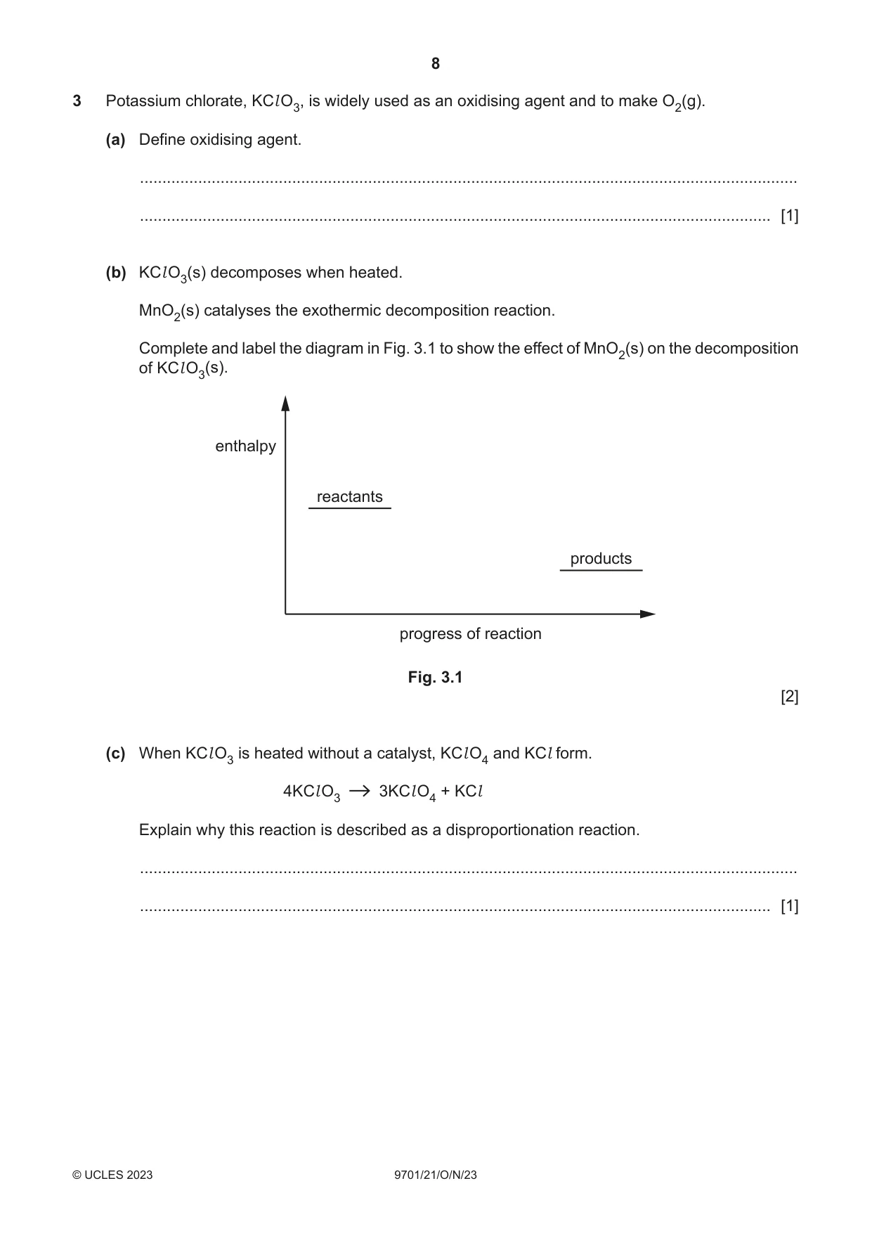 Cambridge A Level Chemistry 9701 2023 Oct/Nov Paper 2 · Variant 1 question paper, page 8 of 20