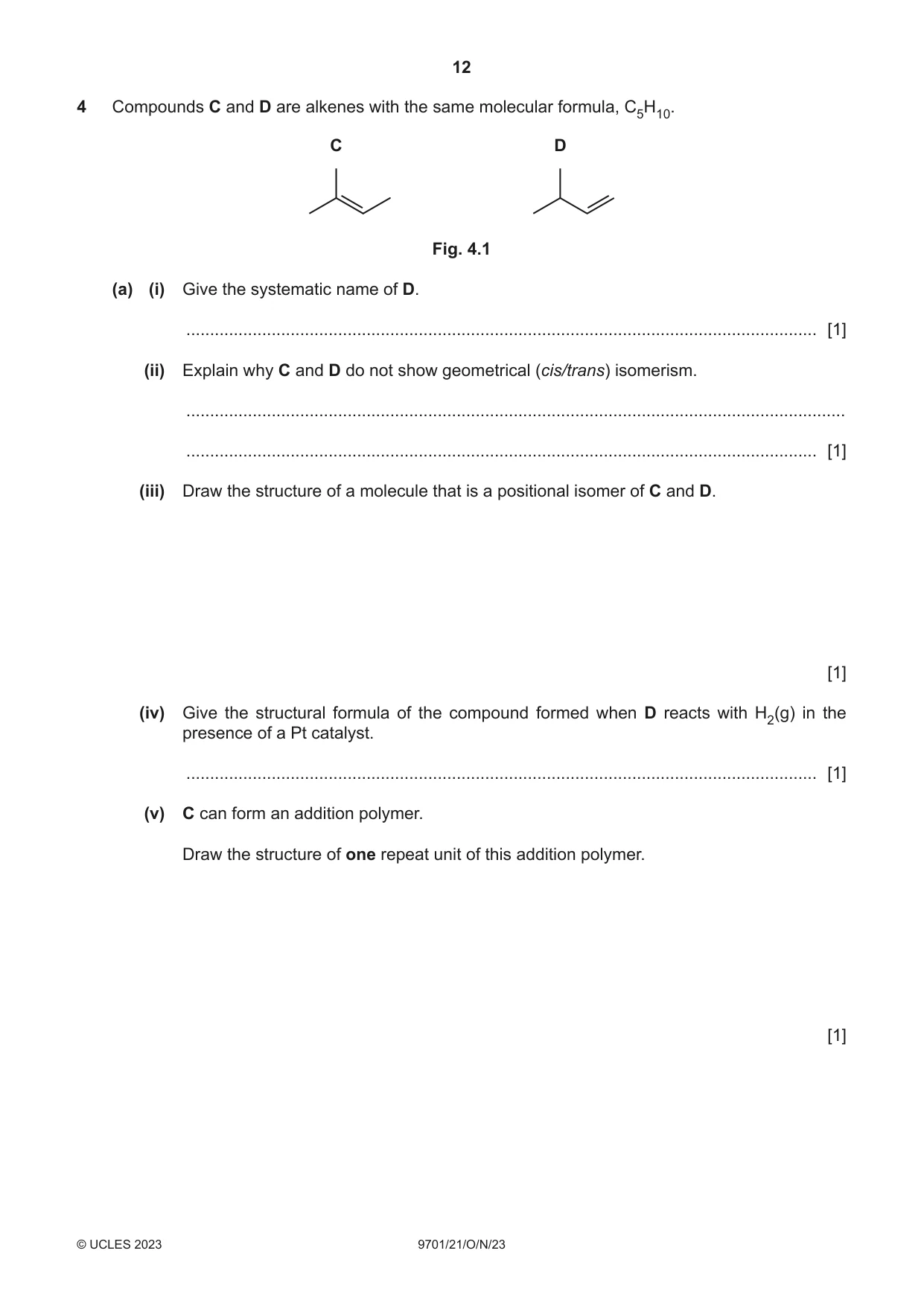 Cambridge A Level Chemistry 9701 2023 Oct/Nov Paper 2 · Variant 1 question paper, page 12 of 20