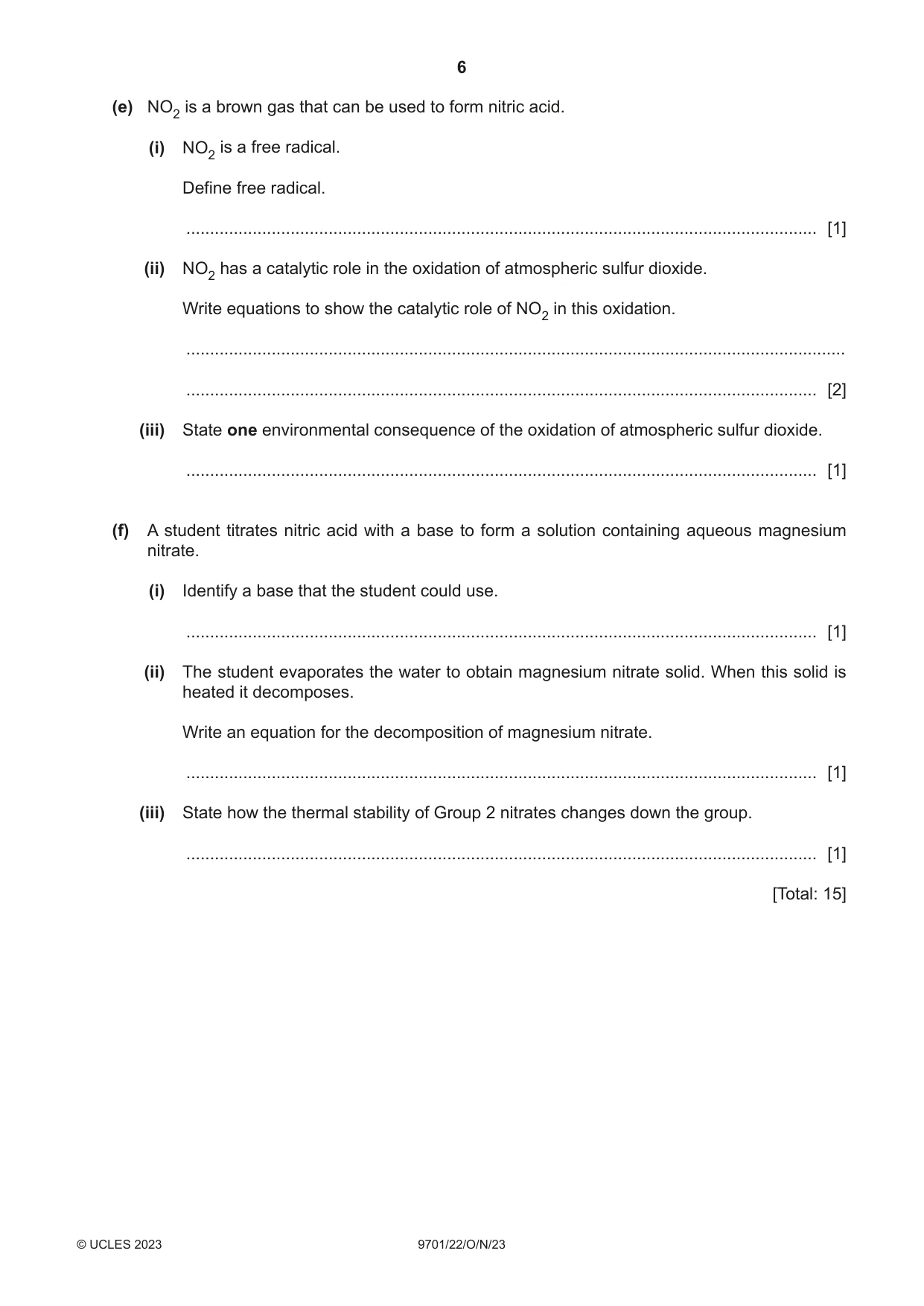 Cambridge A Level Chemistry 9701 2023 Oct/Nov Paper 2 · Variant 2 question paper, page 6 of 20
