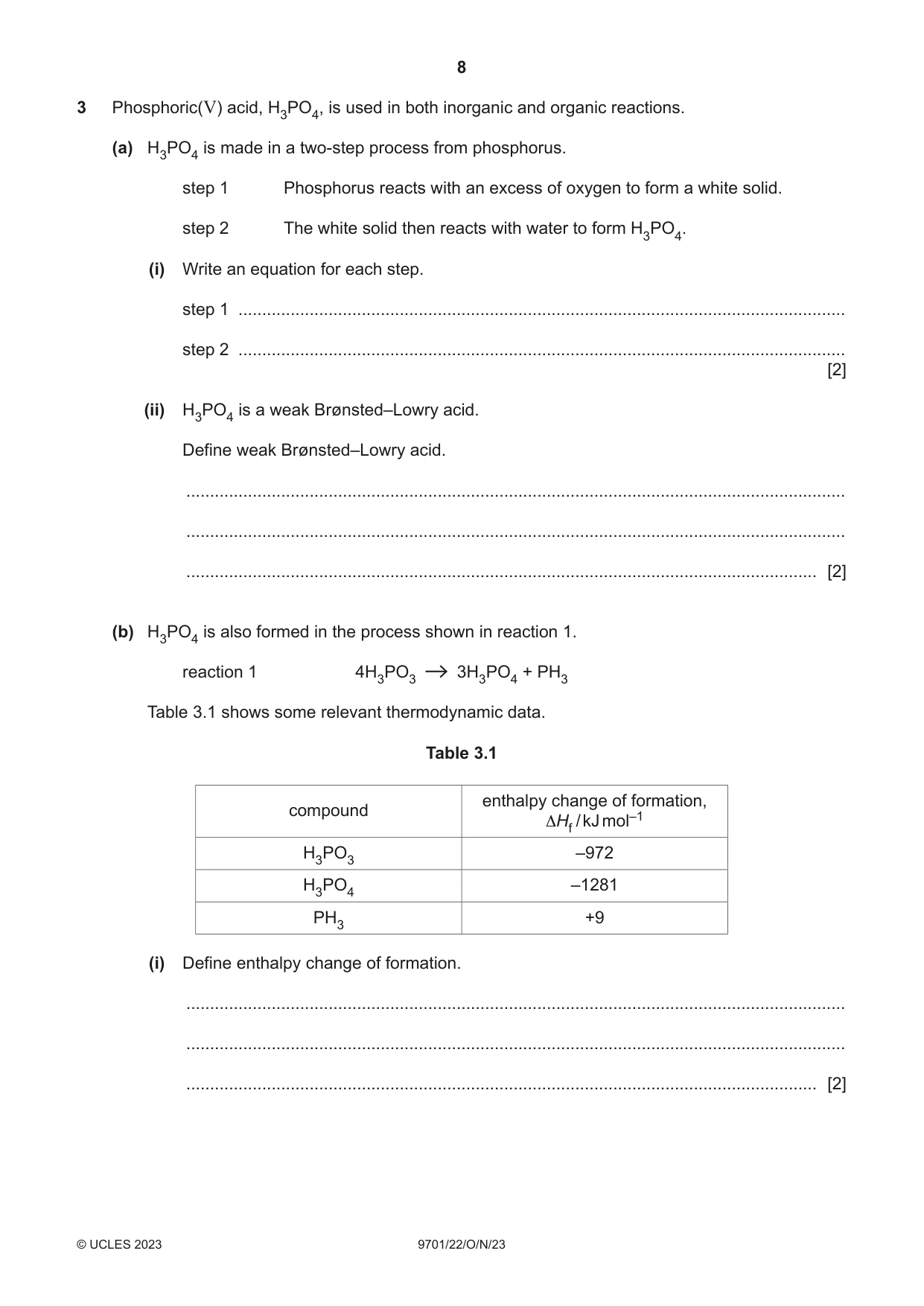 Cambridge A Level Chemistry 9701 2023 Oct/Nov Paper 2 · Variant 2 question paper, page 8 of 20