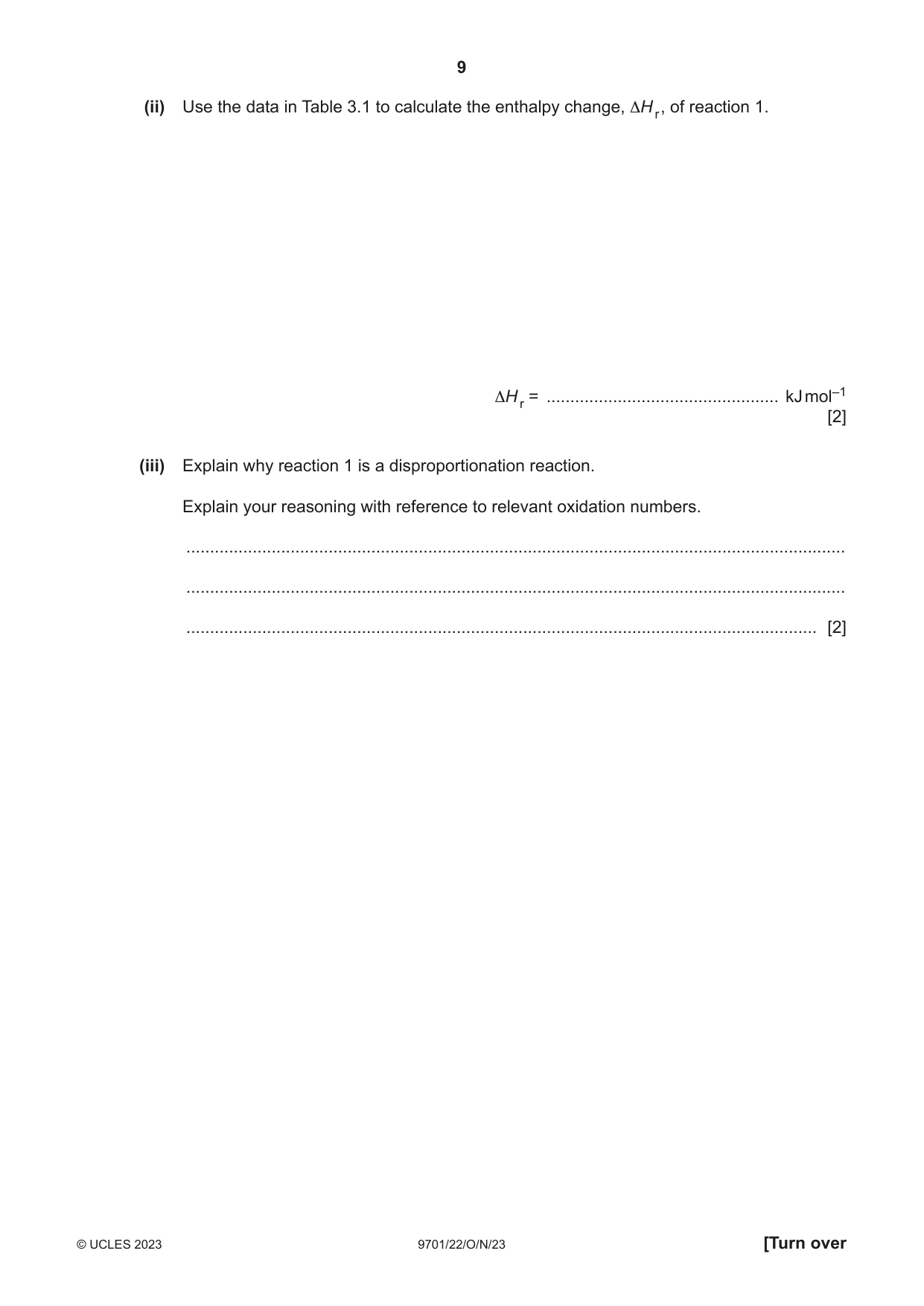 Cambridge A Level Chemistry 9701 2023 Oct/Nov Paper 2 · Variant 2 question paper, page 9 of 20