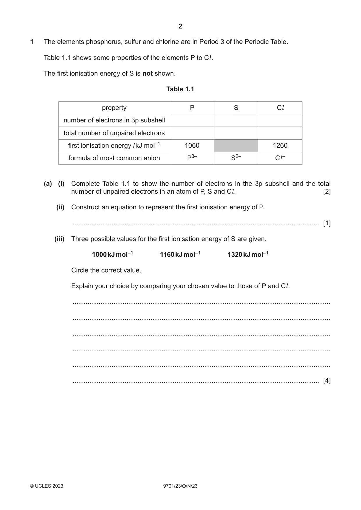 Cambridge A Level Chemistry 9701 2023 Oct/Nov Paper 2 · Variant 3 question paper, page 2 of 20