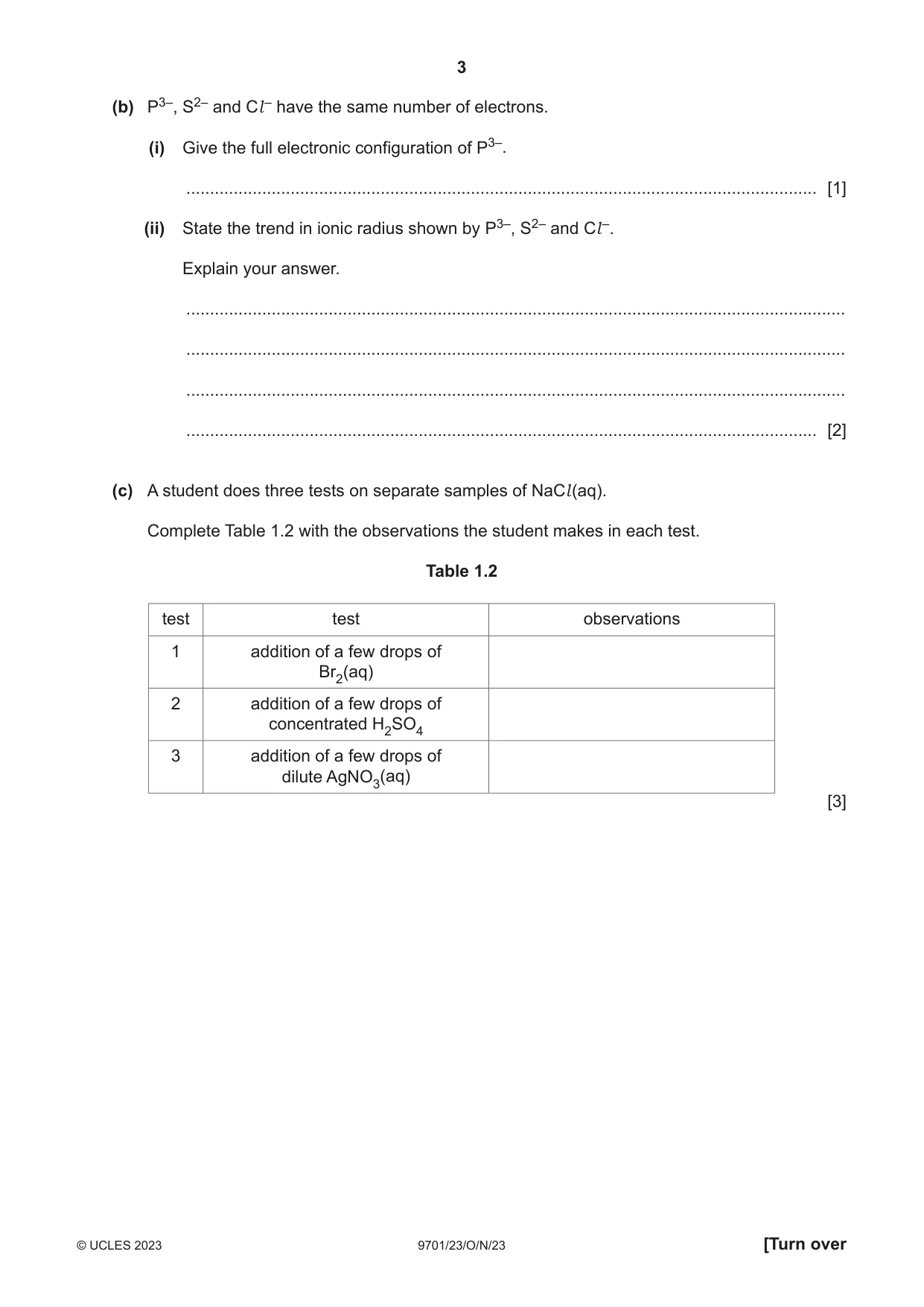 Cambridge A Level Chemistry 9701 2023 Oct/Nov Paper 2 · Variant 3 question paper, page 3 of 20