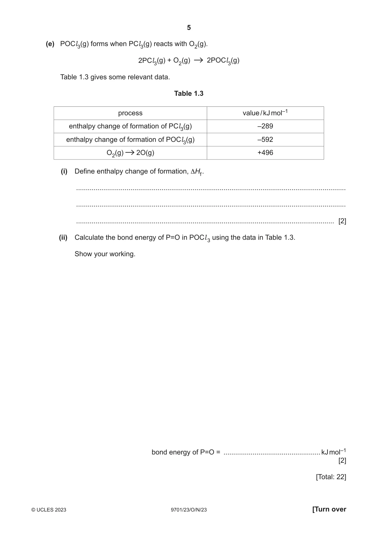 Cambridge A Level Chemistry 9701 2023 Oct/Nov Paper 2 · Variant 3 question paper, page 5 of 20