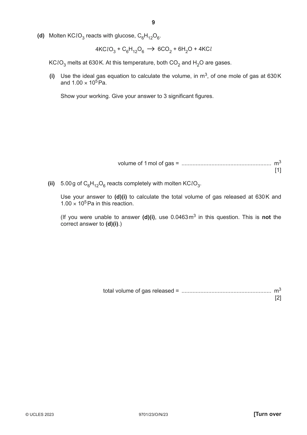 Cambridge A Level Chemistry 9701 2023 Oct/Nov Paper 2 · Variant 3 question paper, page 9 of 20