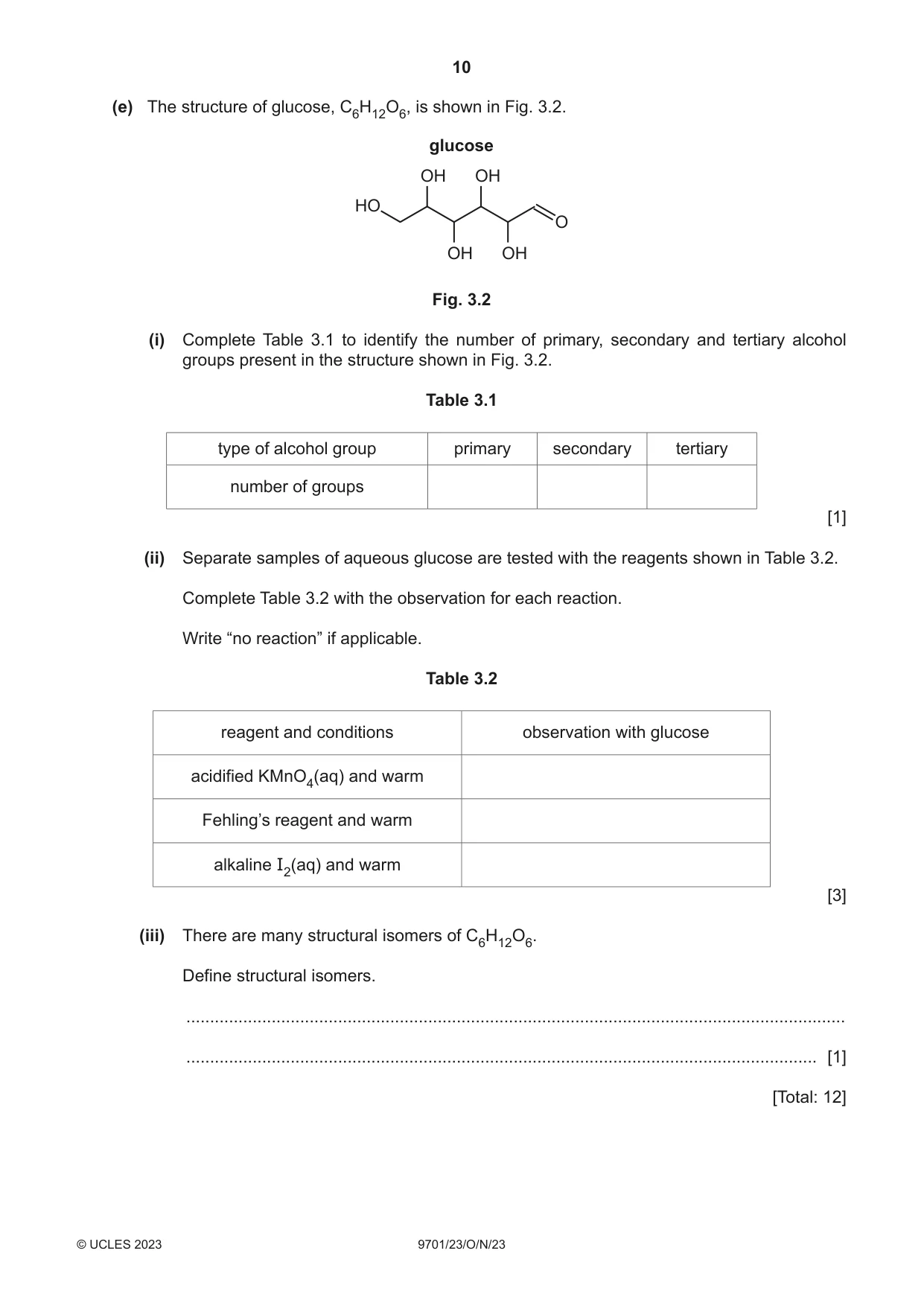 Cambridge A Level Chemistry 9701 2023 Oct/Nov Paper 2 · Variant 3 question paper, page 10 of 20