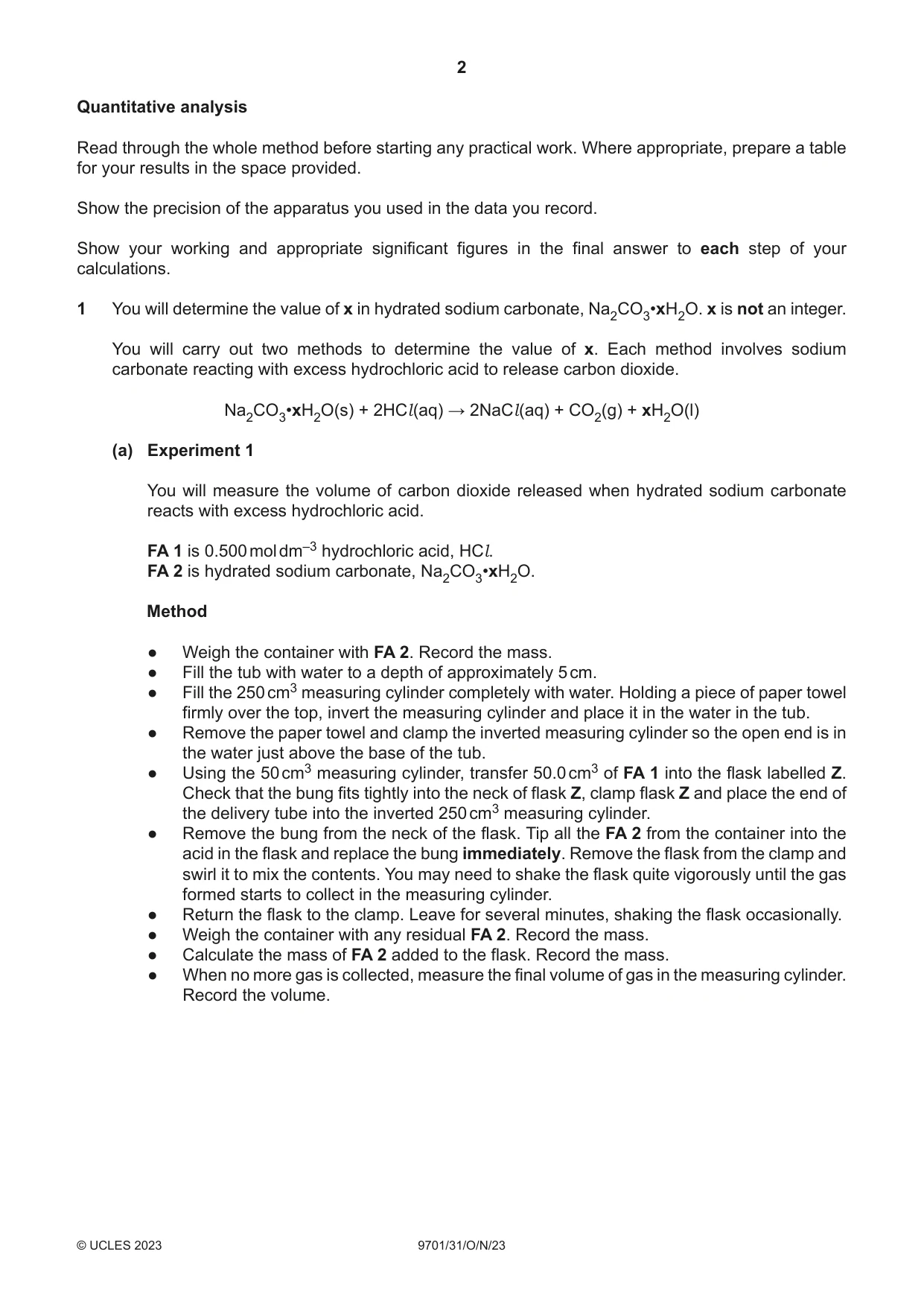 Cambridge A Level Chemistry 9701 2023 Oct/Nov Paper 3 · Variant 1 question paper, page 2 of 12