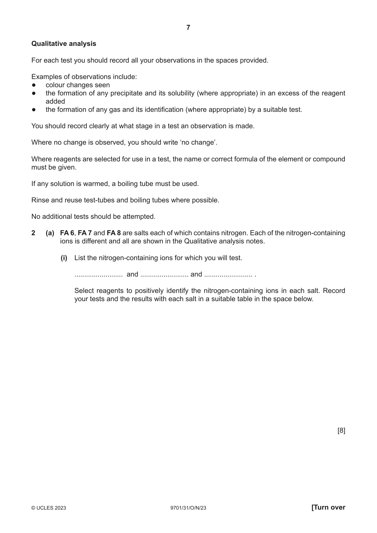 Cambridge A Level Chemistry 9701 2023 Oct/Nov Paper 3 · Variant 1 question paper, page 7 of 12